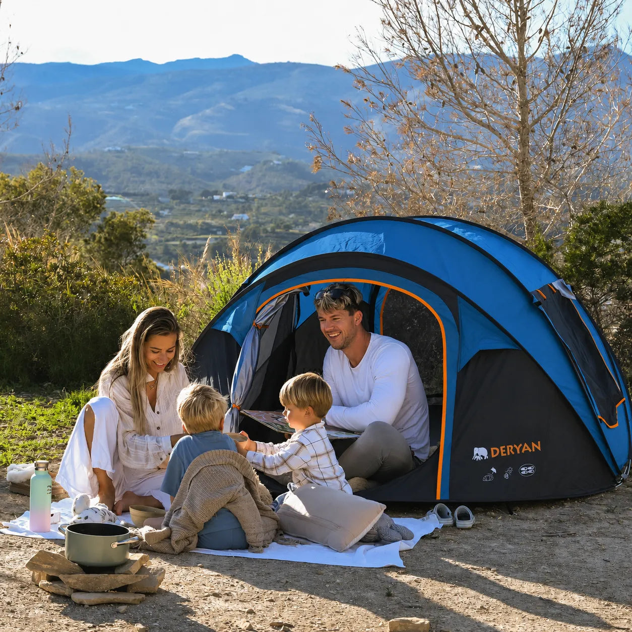 Pop Up Luxe Tent - 2000MM waterkolom - Navy - 4 Persoons