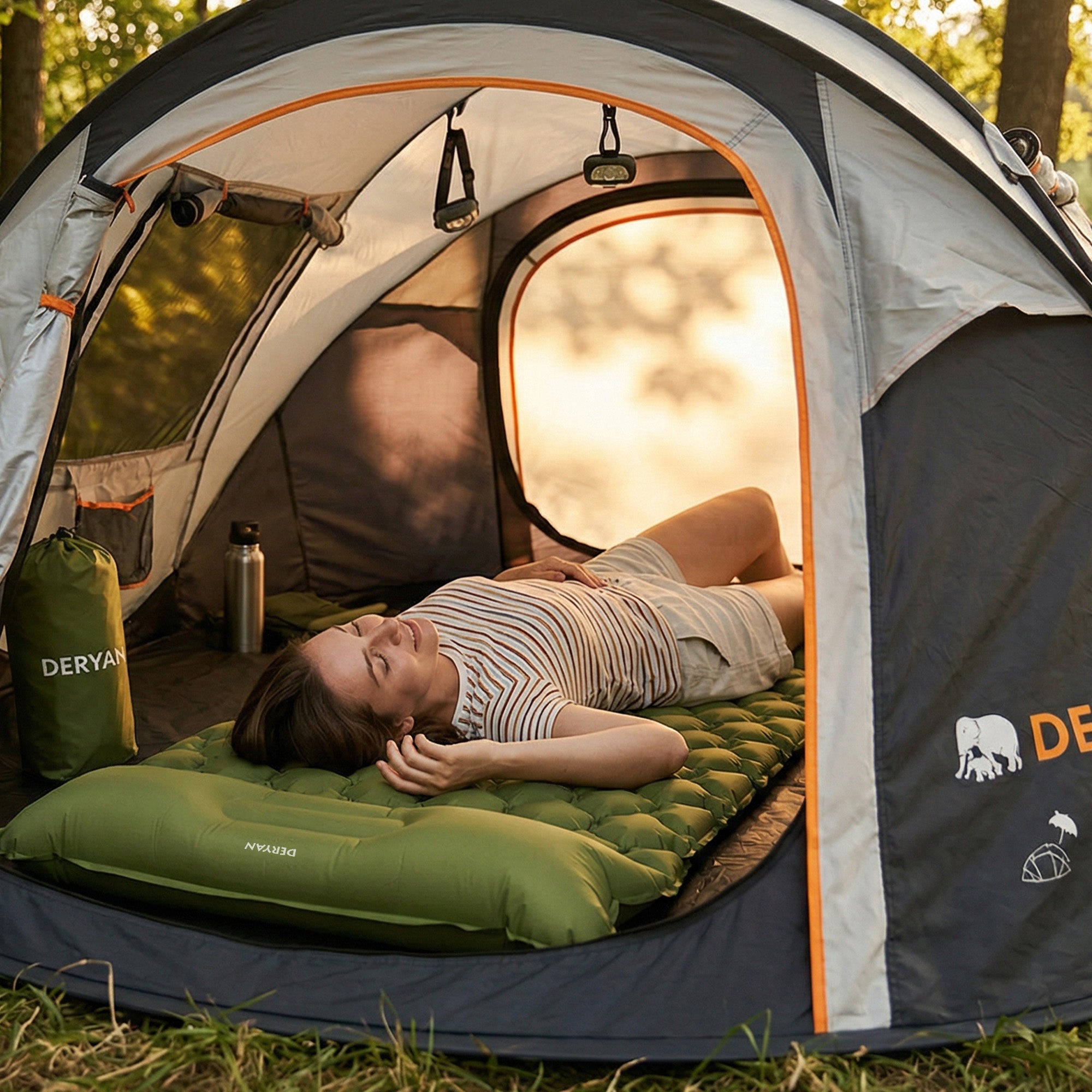 Deryan Air Bed - Luchtbed Kamperen - Inclusief tas - Groen