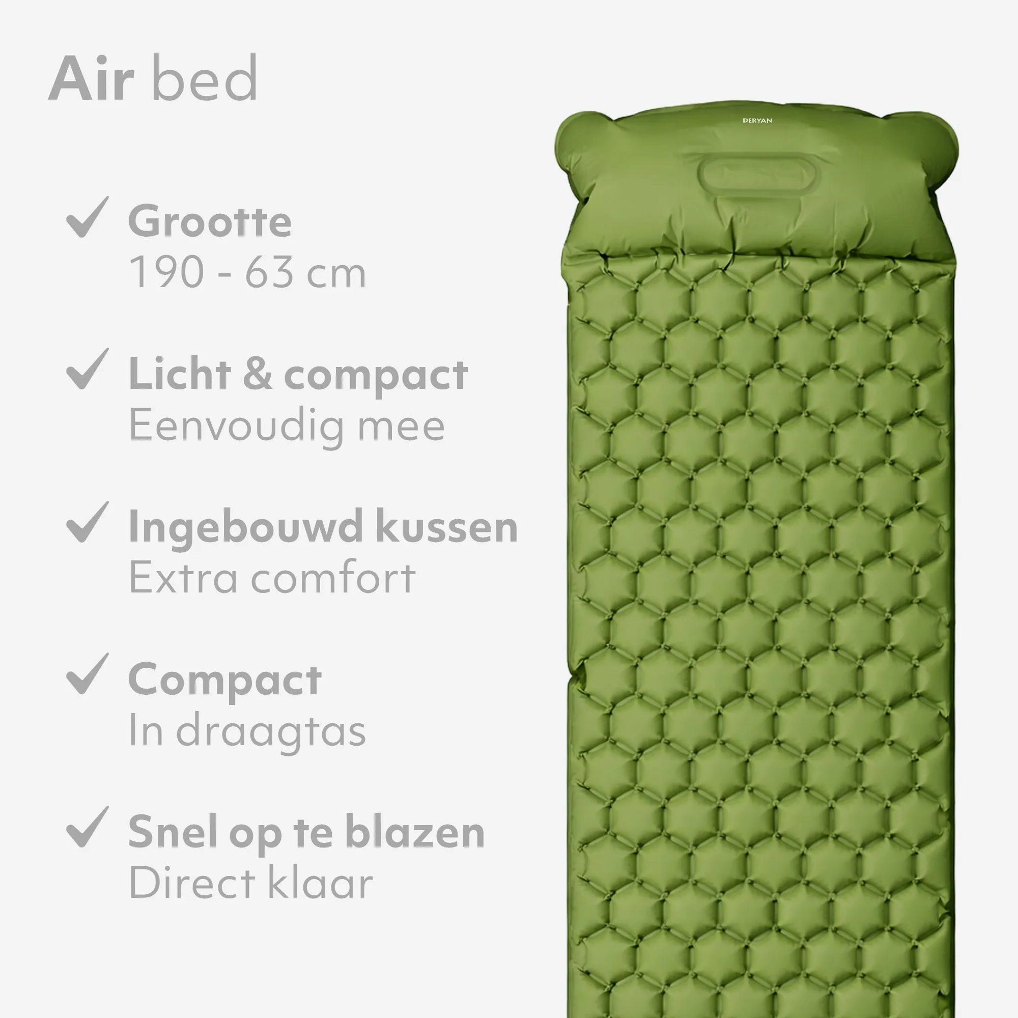 Deryan Air Bed - Luchtbed Kamperen - Inclusief tas - Groen