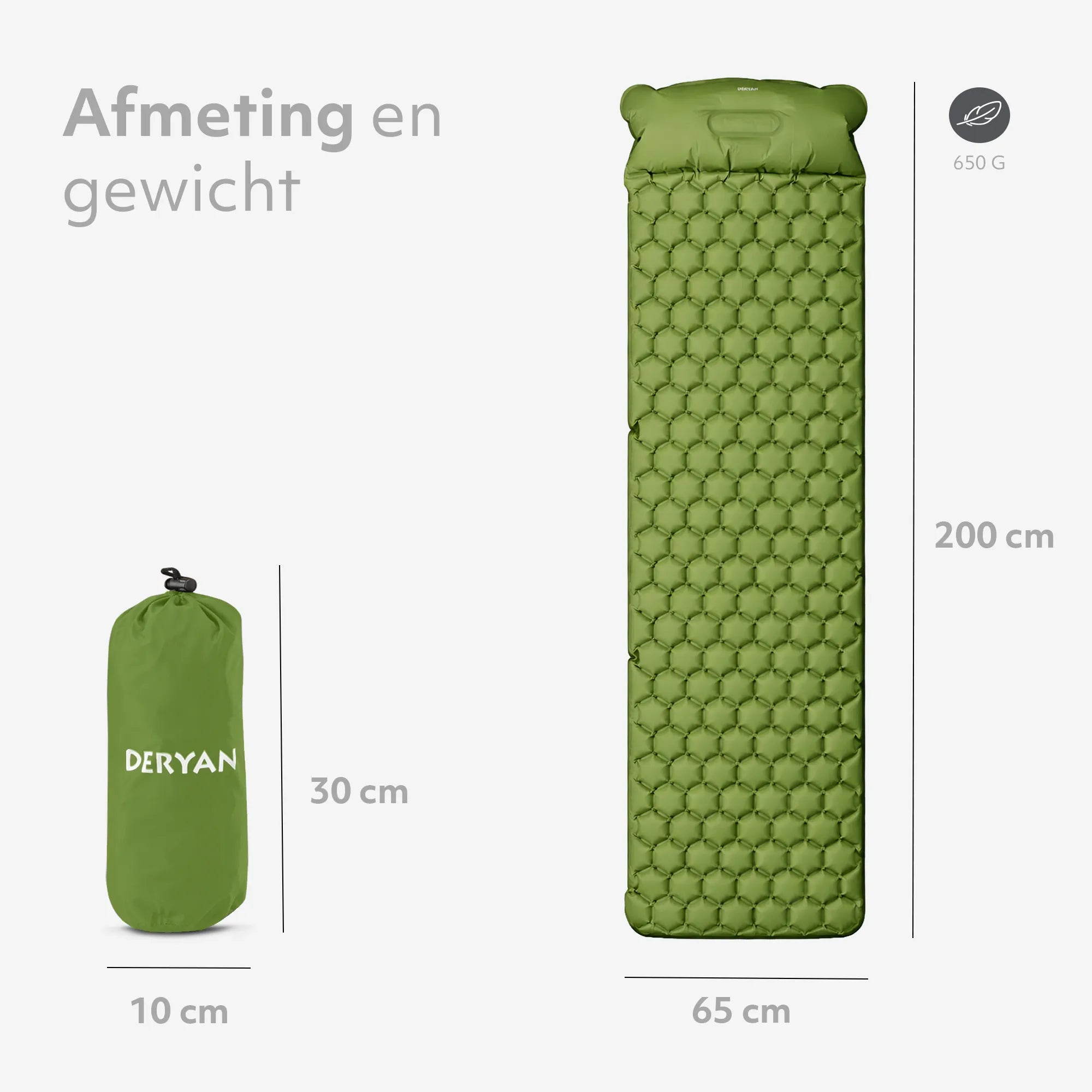 Deryan Air Bed - Luchtbed Kamperen - Inclusief tas - Groen