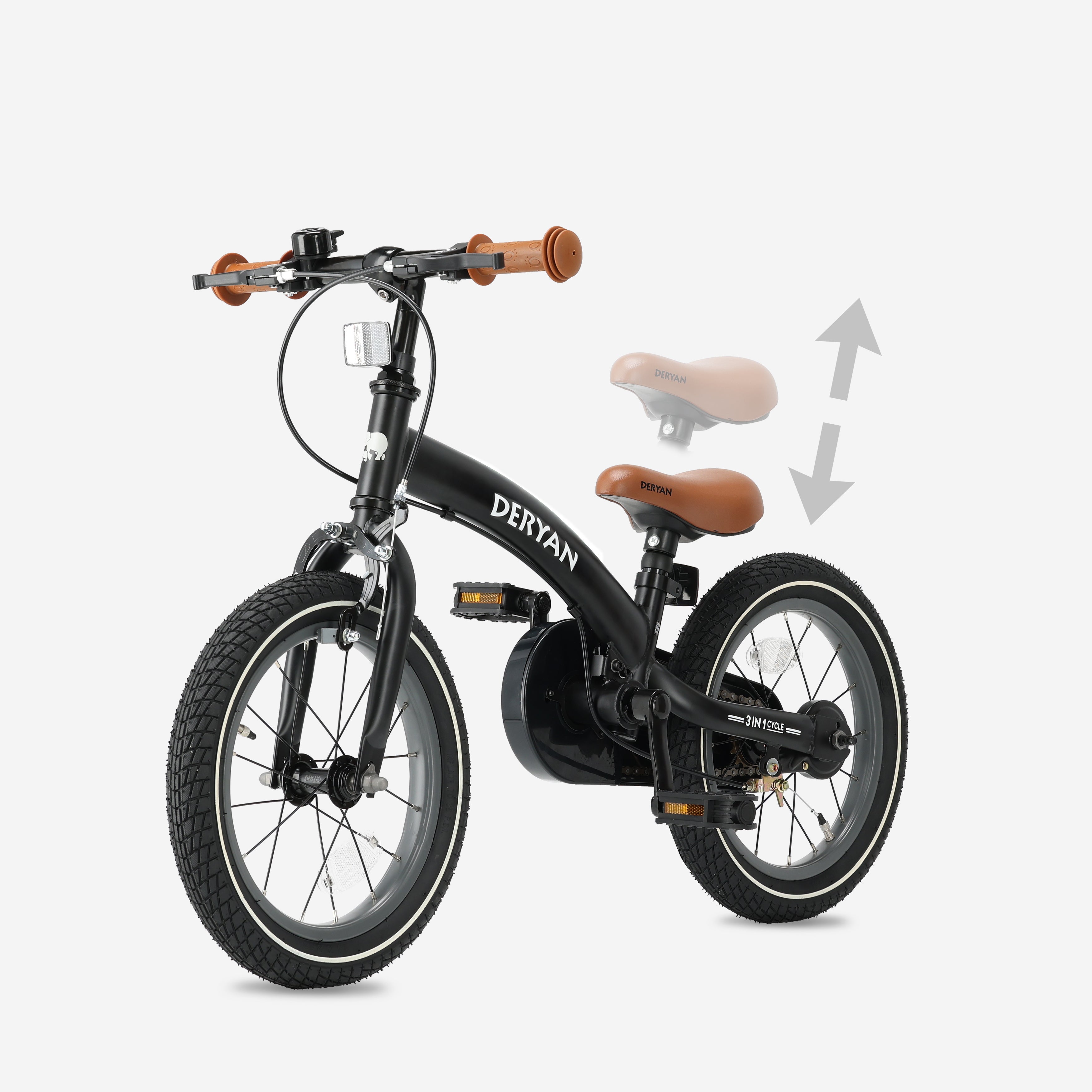 Luxe Kinderfiets 14 inch - 3 in 1 - loopfiets Zwart