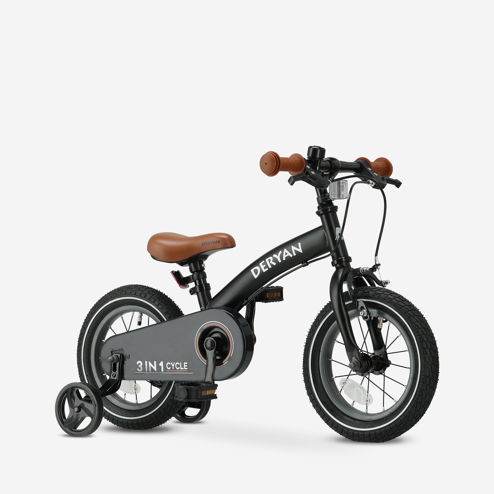 Luxe Kinderfiets 12 inch - 3 in 1 - loopfiets Zwart