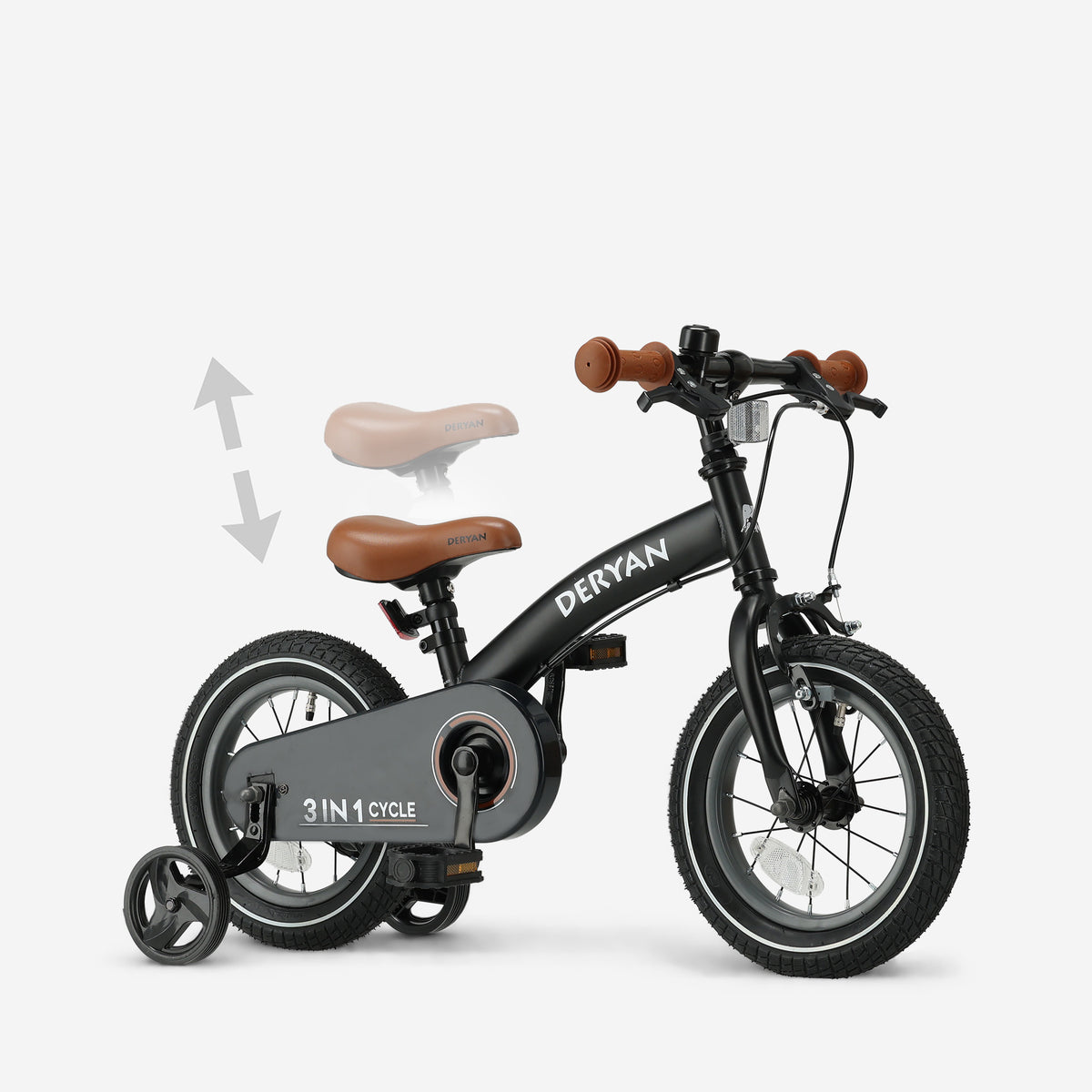 Luxe Kinderfiets 12 inch - 3 in 1 - loopfiets Zwart