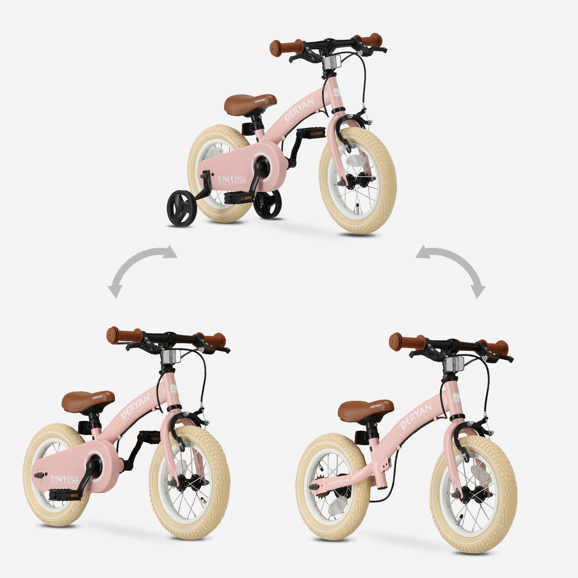 Luxe Kinderfiets 12 inch - 3 in 1 - loopfiets Roze