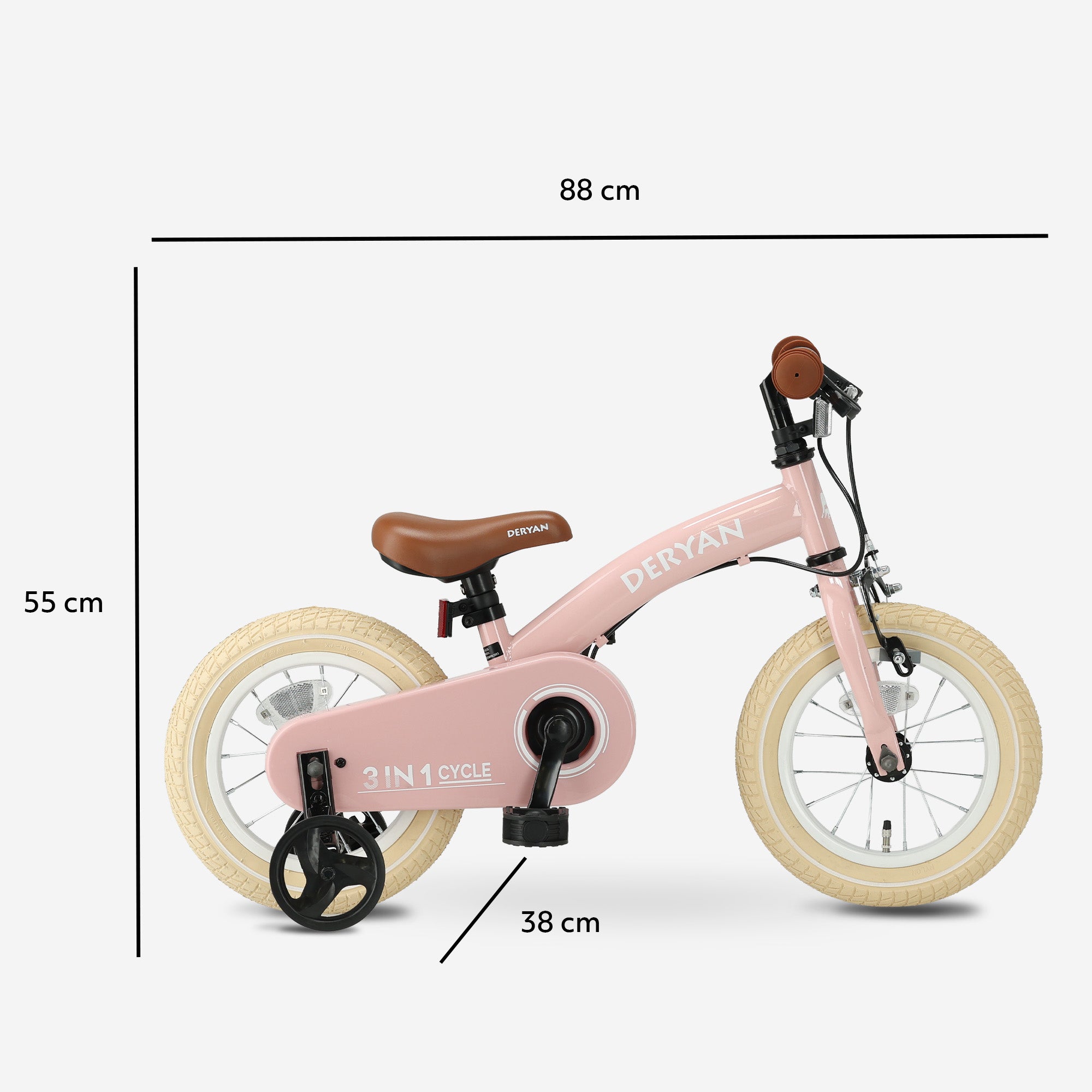 Luxe Kinderfiets 12 inch - 3 in 1 - loopfiets Roze