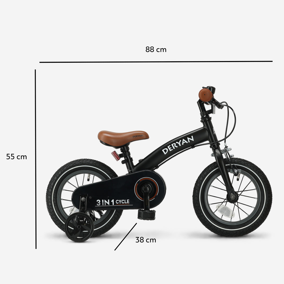 Luxe Kinderfiets 12 inch - 3 in 1 - loopfiets Zwart
