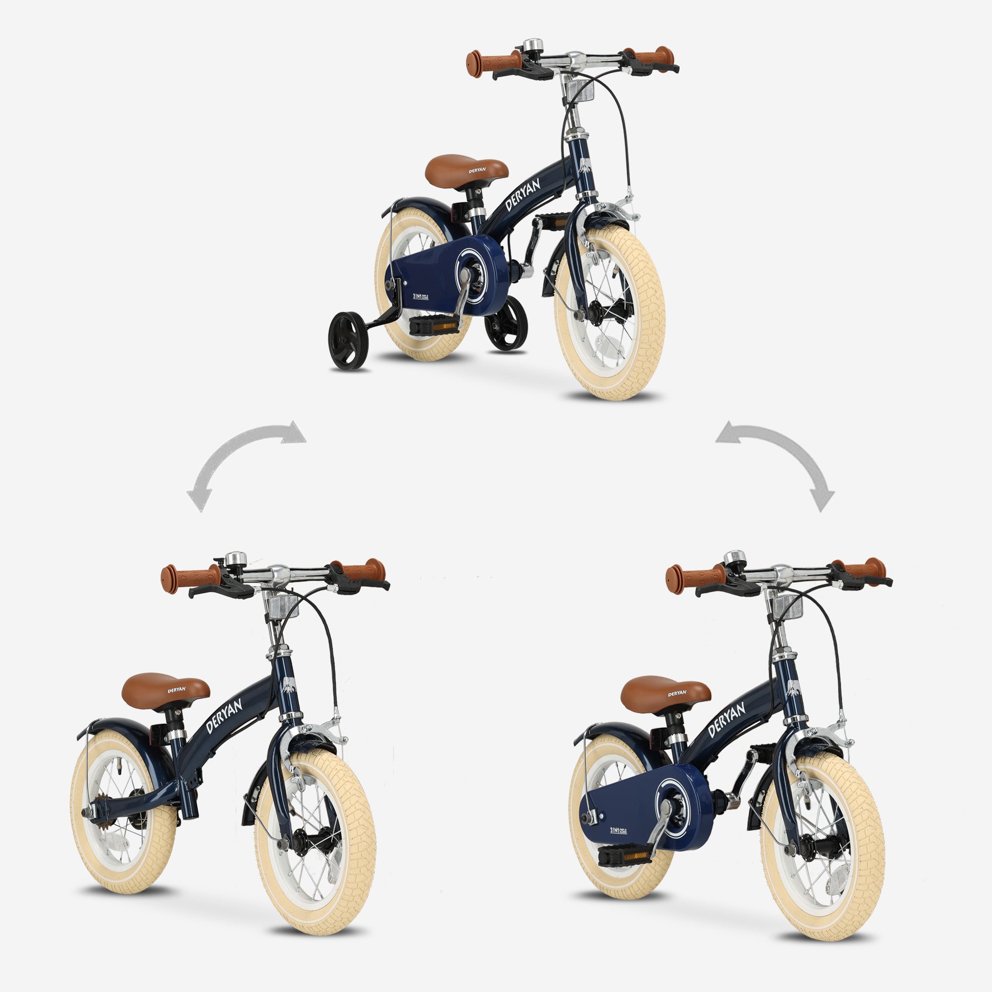 Luxe Kinderfiets 12 inch - 3 in 1 - loopfiets Blauw
