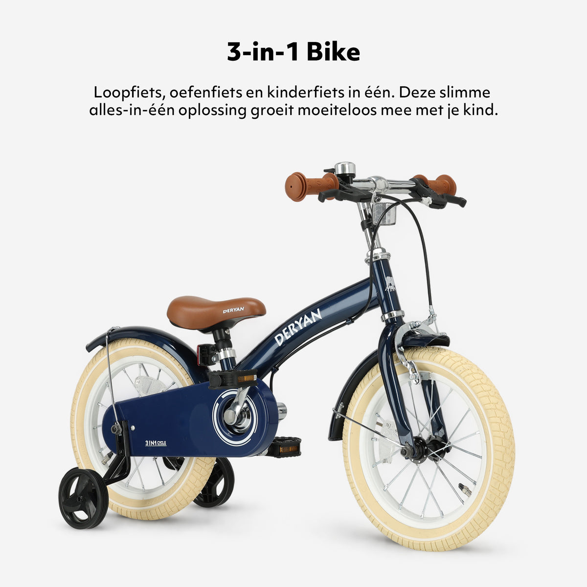Luxe Kinderfiets 14 inch - 3 in 1 - loopfiets Blauw