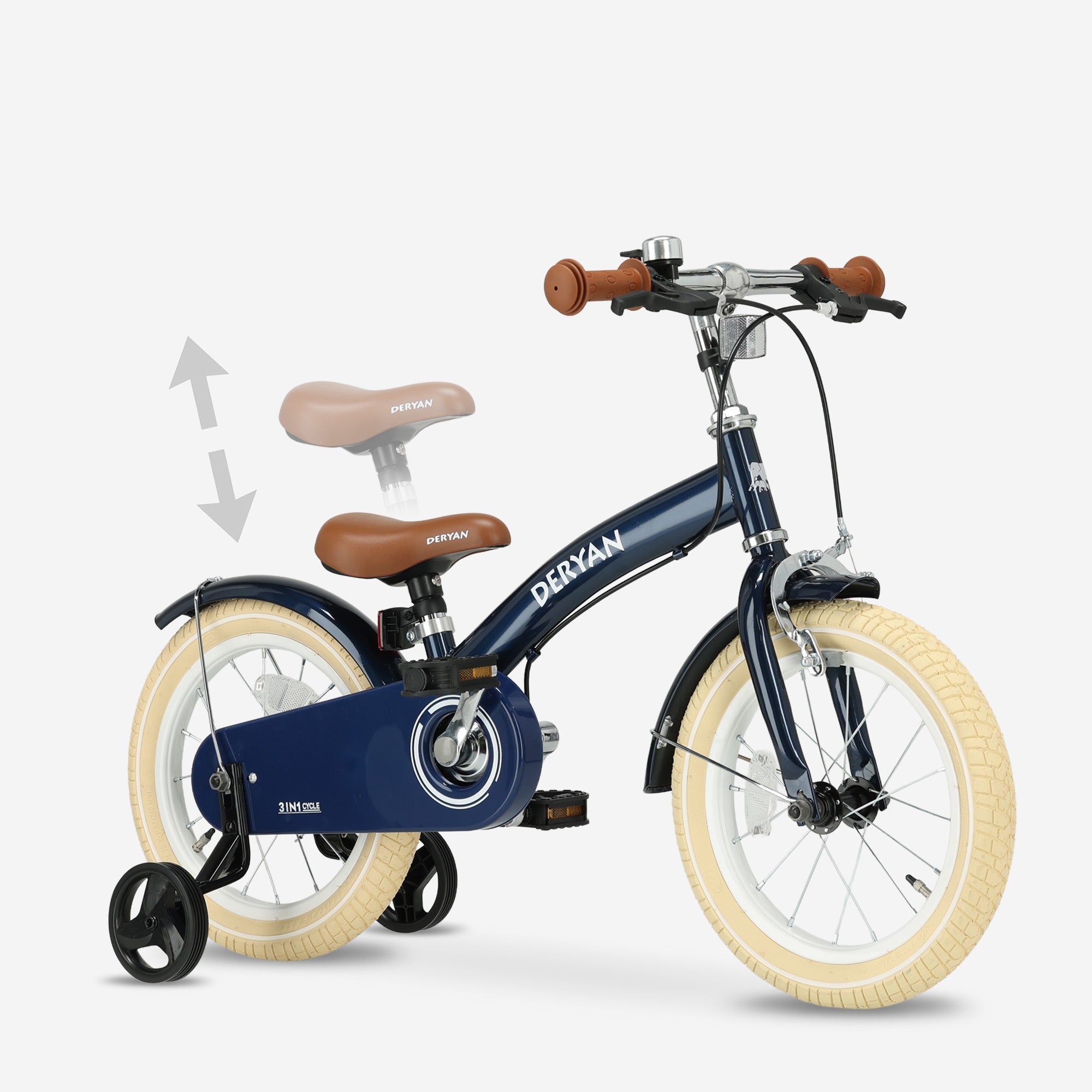 Luxe Kinderfiets 14 inch - 3 in 1 - loopfiets Blauw