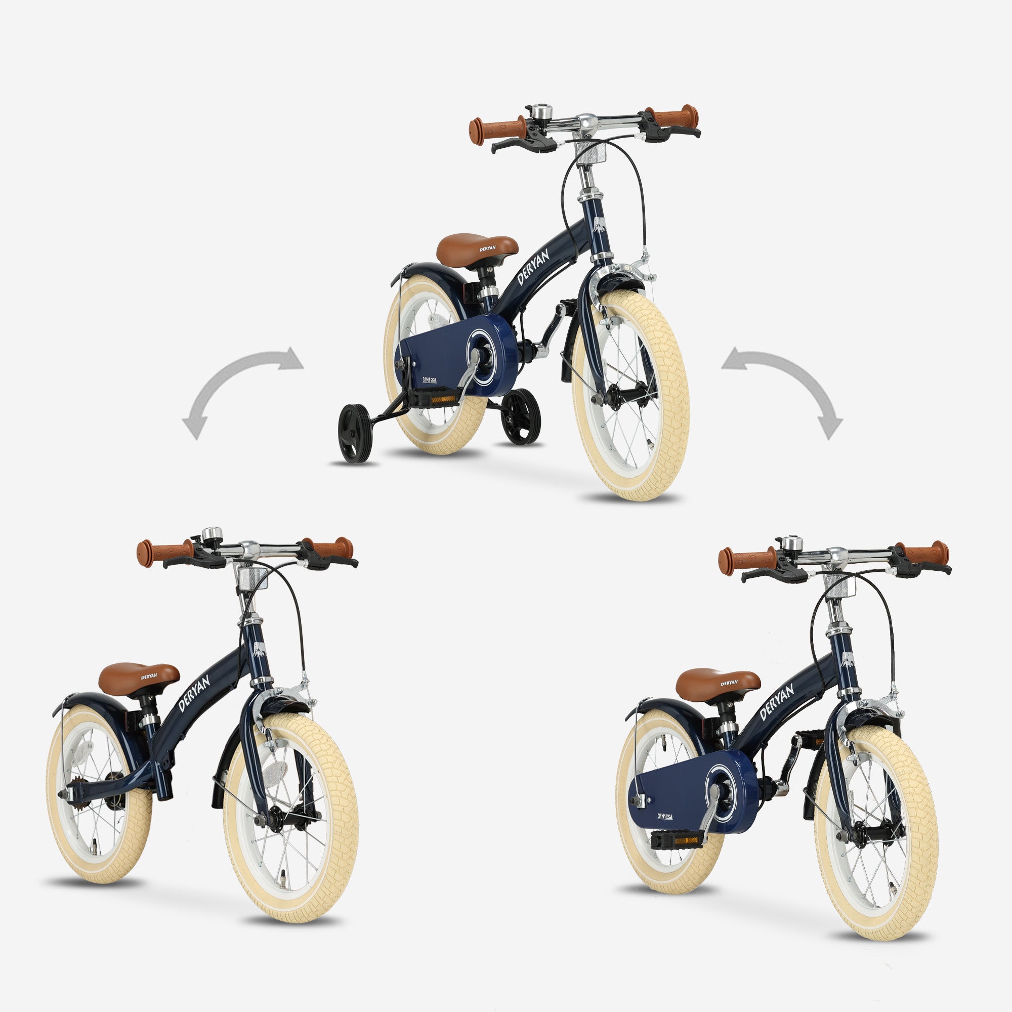 Luxe Kinderfiets 14 inch - 3 in 1 - loopfiets Blauw