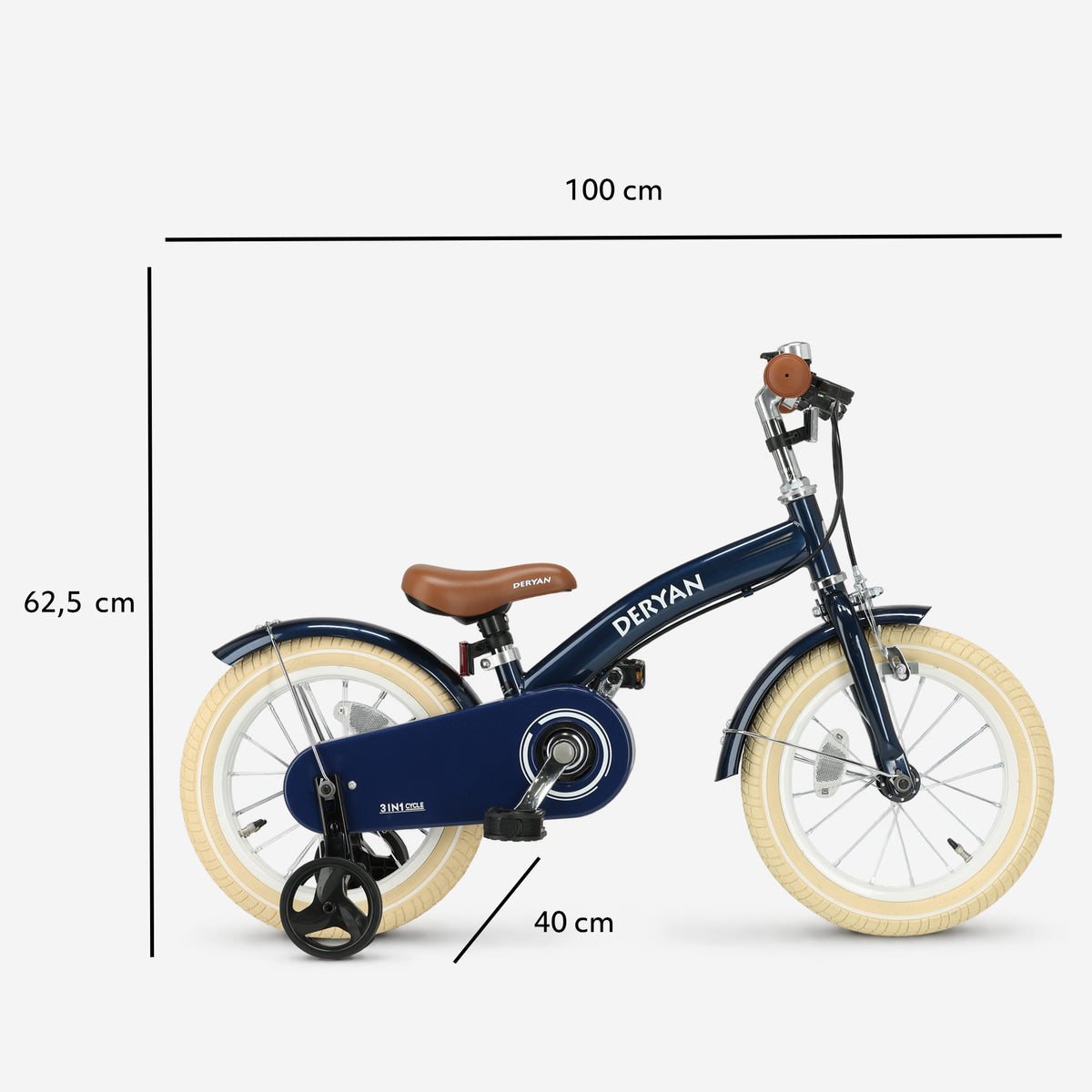 Luxe Kinderfiets 14 inch - 3 in 1 - loopfiets Blauw