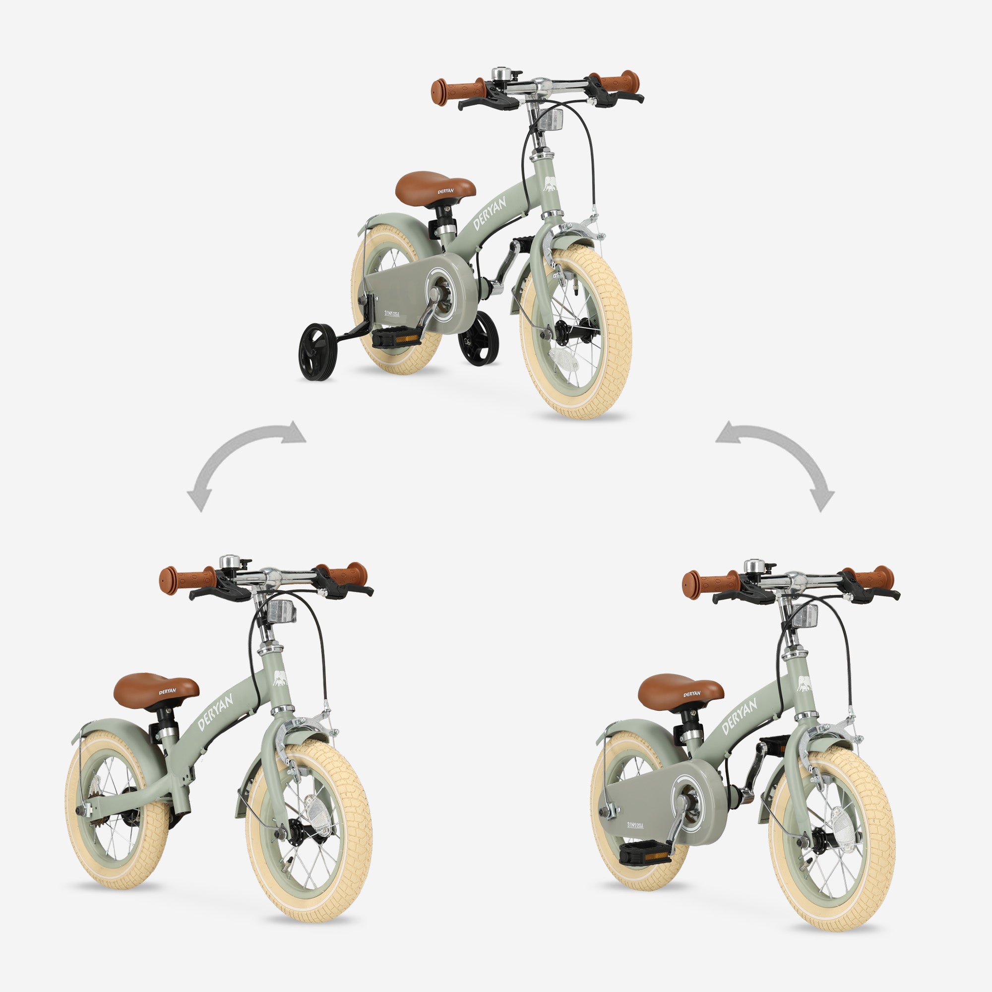 Luxe Kinderfiets 12 inch - 3 in 1 - loopfiets Groen