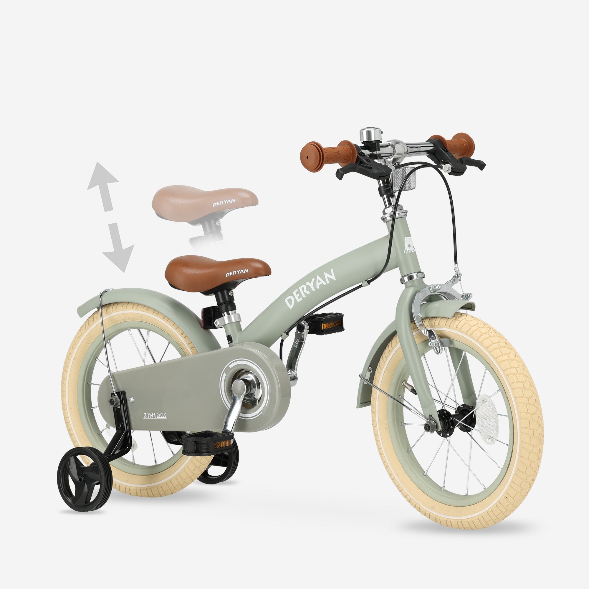 Luxe Kinderfiets 14 inch - 3 in 1 - loopfiets Groen