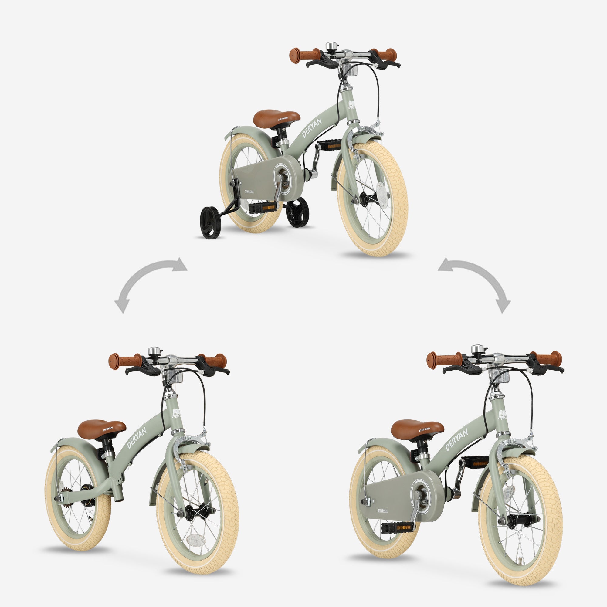 Luxe Kinderfiets 14 inch - 3 in 1 - loopfiets Groen