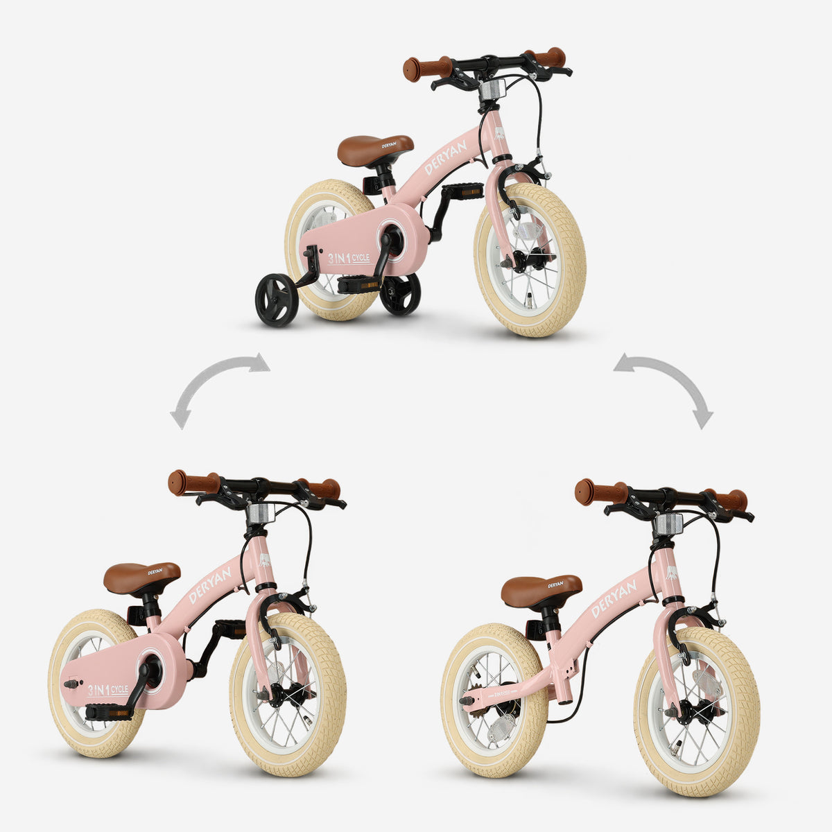 Luxe Kinderfiets 12 inch - 3 in 1 - loopfiets Roze