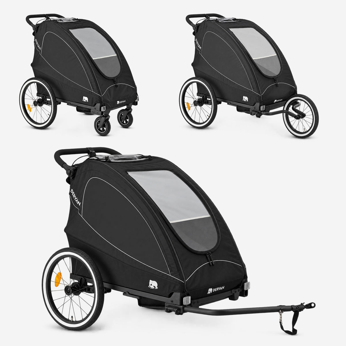 Luxe Fietskar 3-in-1 Wandelwagen en Jogger - Zwart