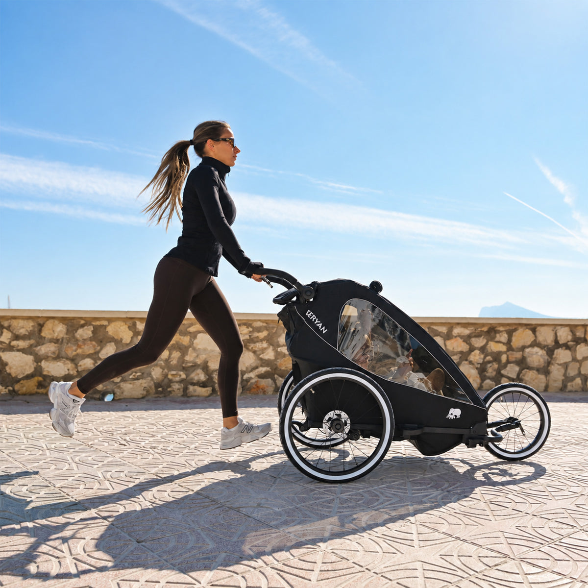 Luxe Fietskar V2 - Wandelwagen - Hardloopkinderwagen Zwart