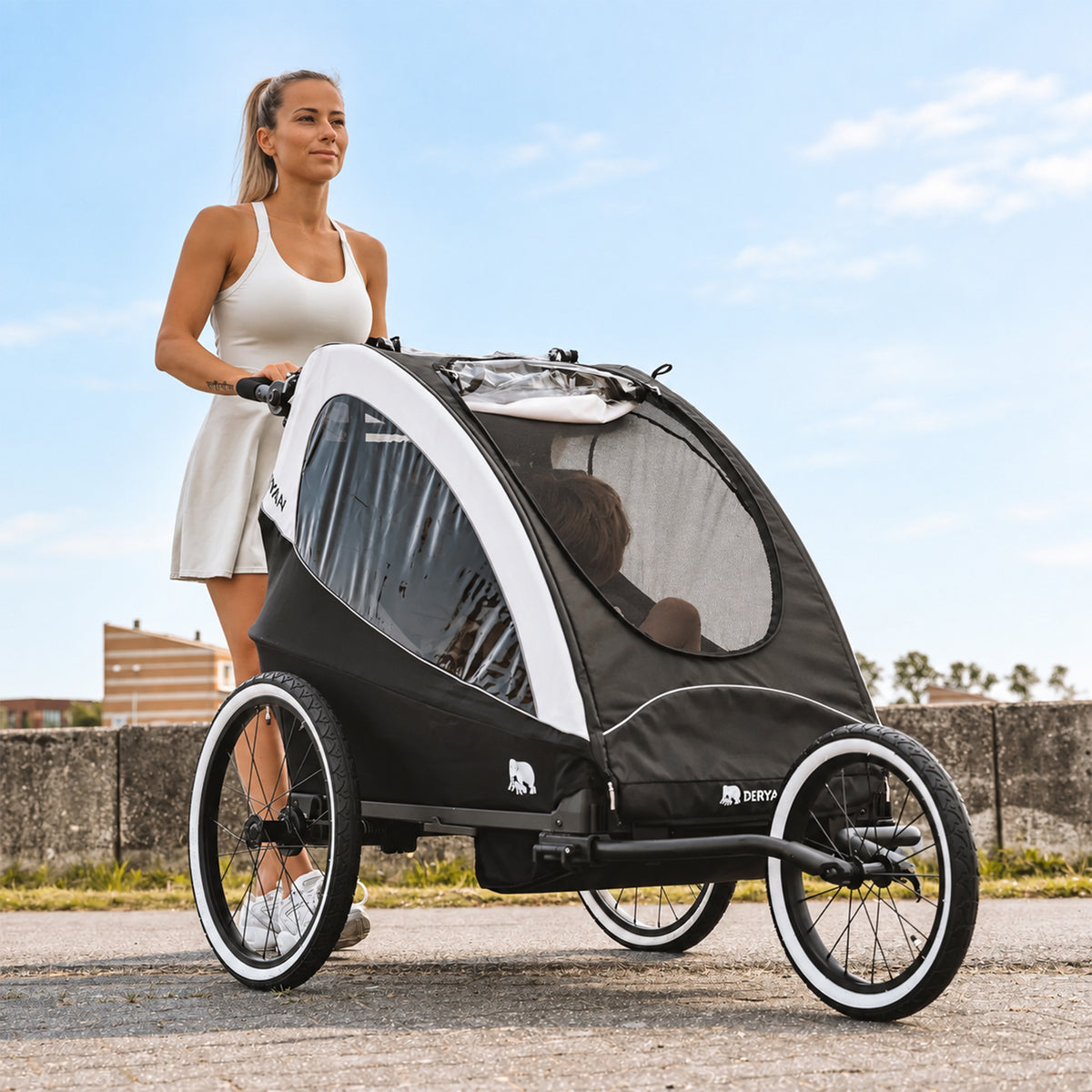 Luxe Fietskar 3-in-1 Wandelwagen en Jogger - Zwart/Cream