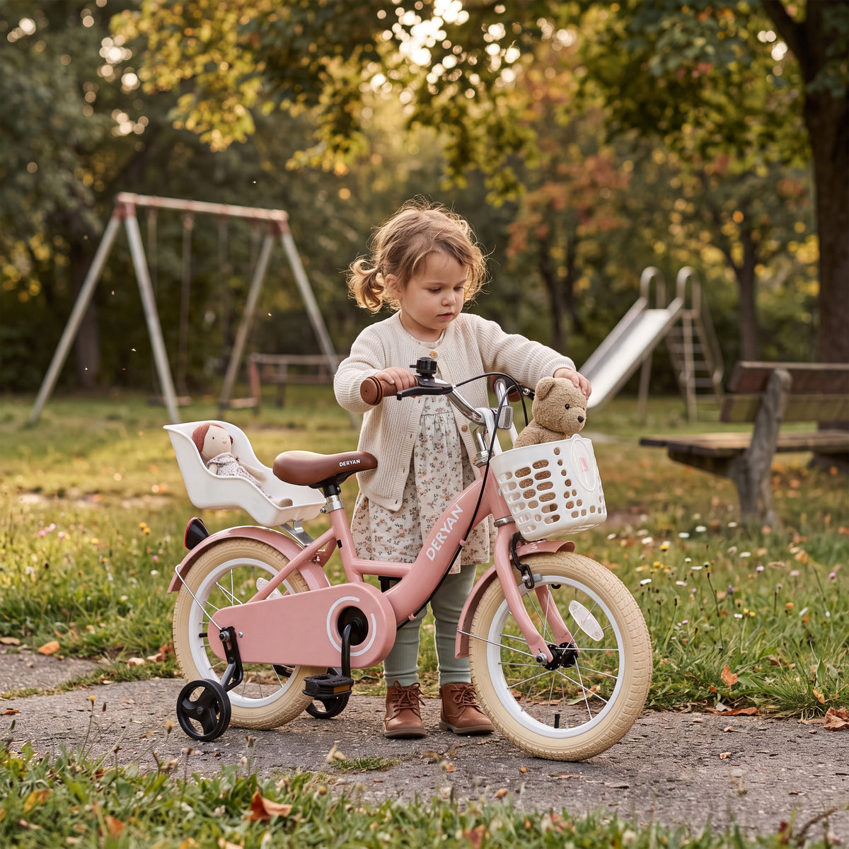 Zoey meisjesfiets 14 inch roze met mandje en prettige zithouding