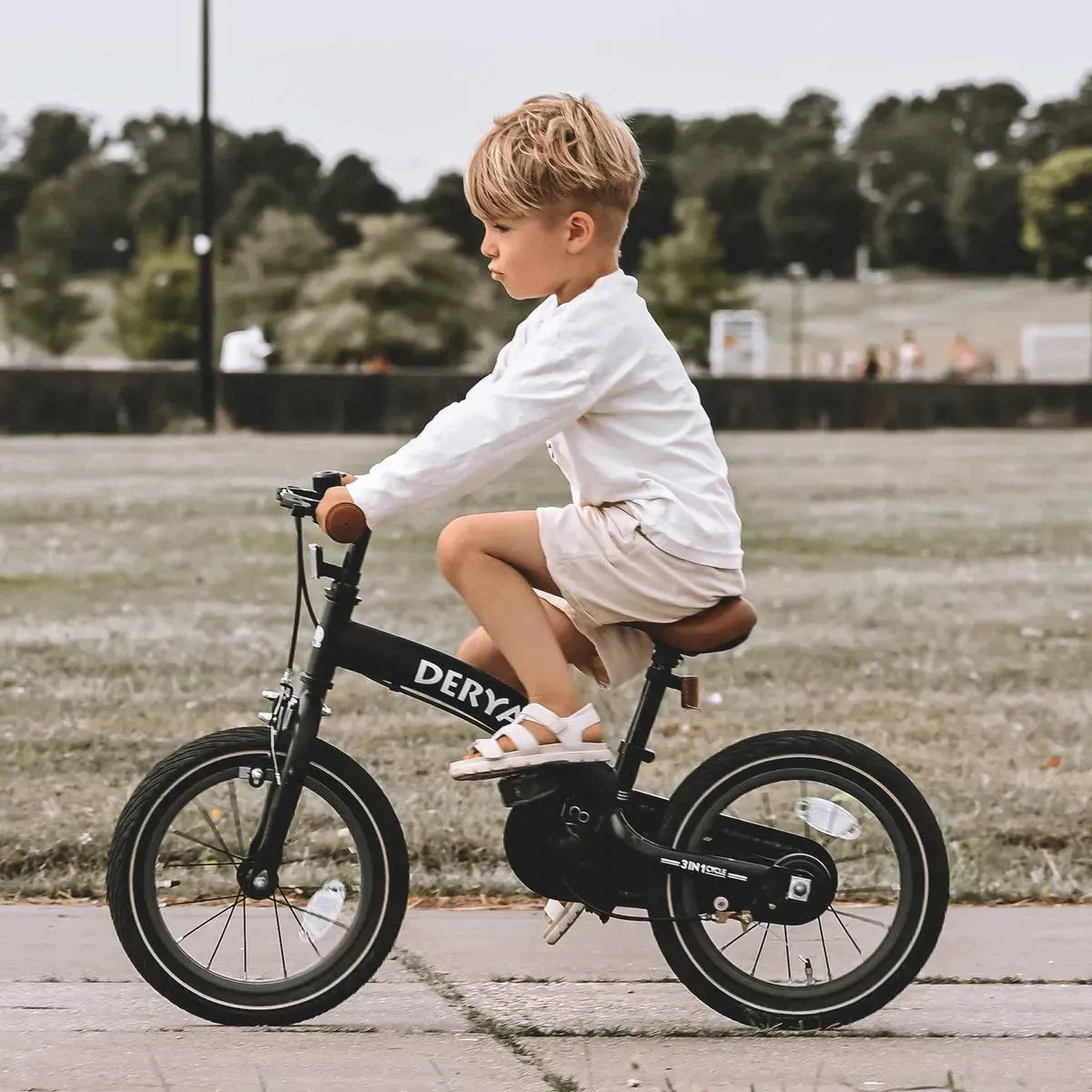 Luxe Kinderfiets 14 inch - 3 in 1 - loopfiets Zwart