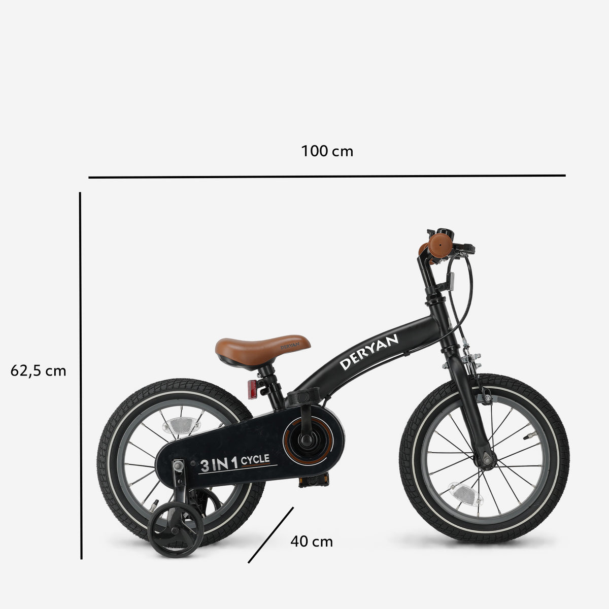 Luxe Kinderfiets 14 inch - 3 in 1 - loopfiets Zwart