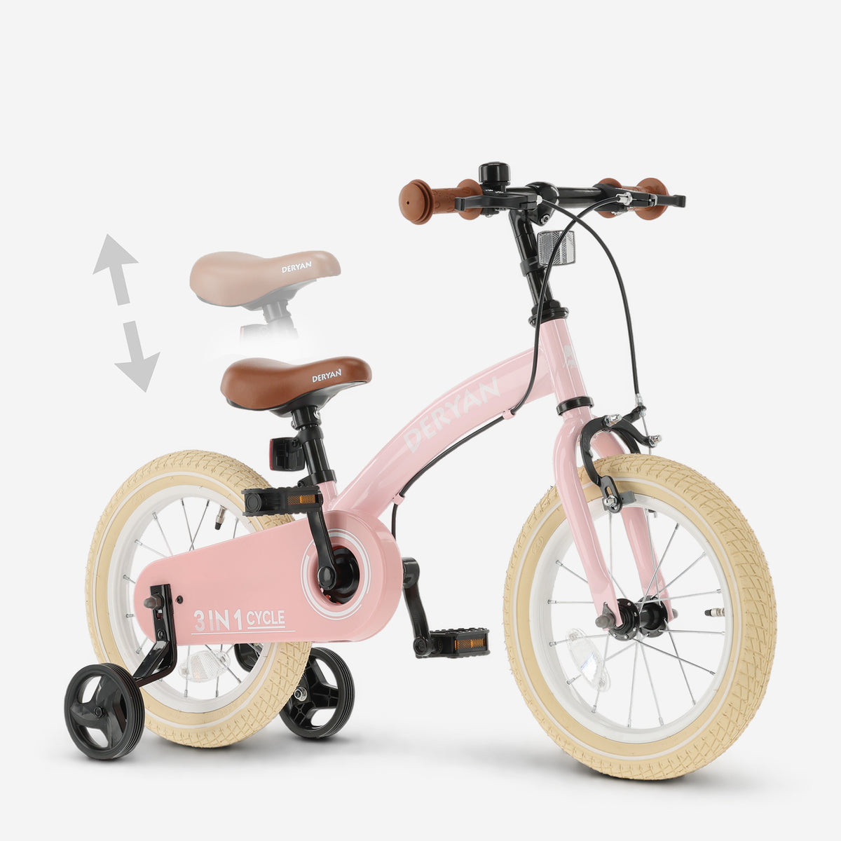 Luxe Kinderfiets 14 inch - 3 in 1 - loopfiets - Roze