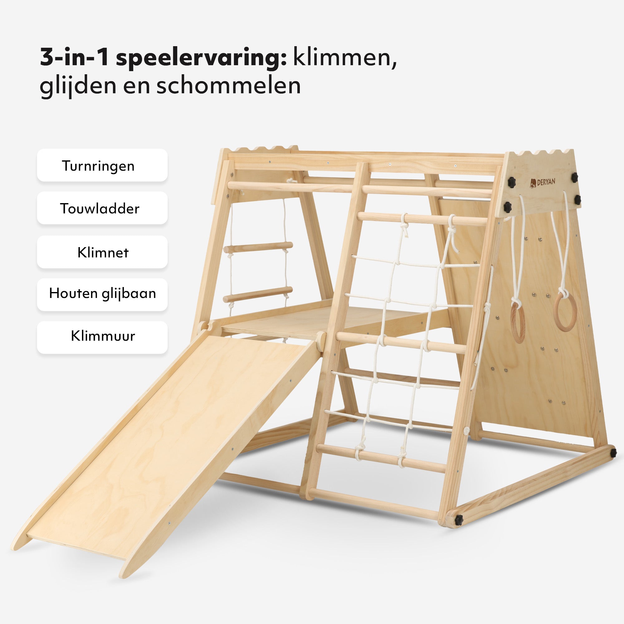 Luxe Houten Speelklimrek - Speeltoestel voor kinderen - Met glijbaan + Klimwand en Accessoires