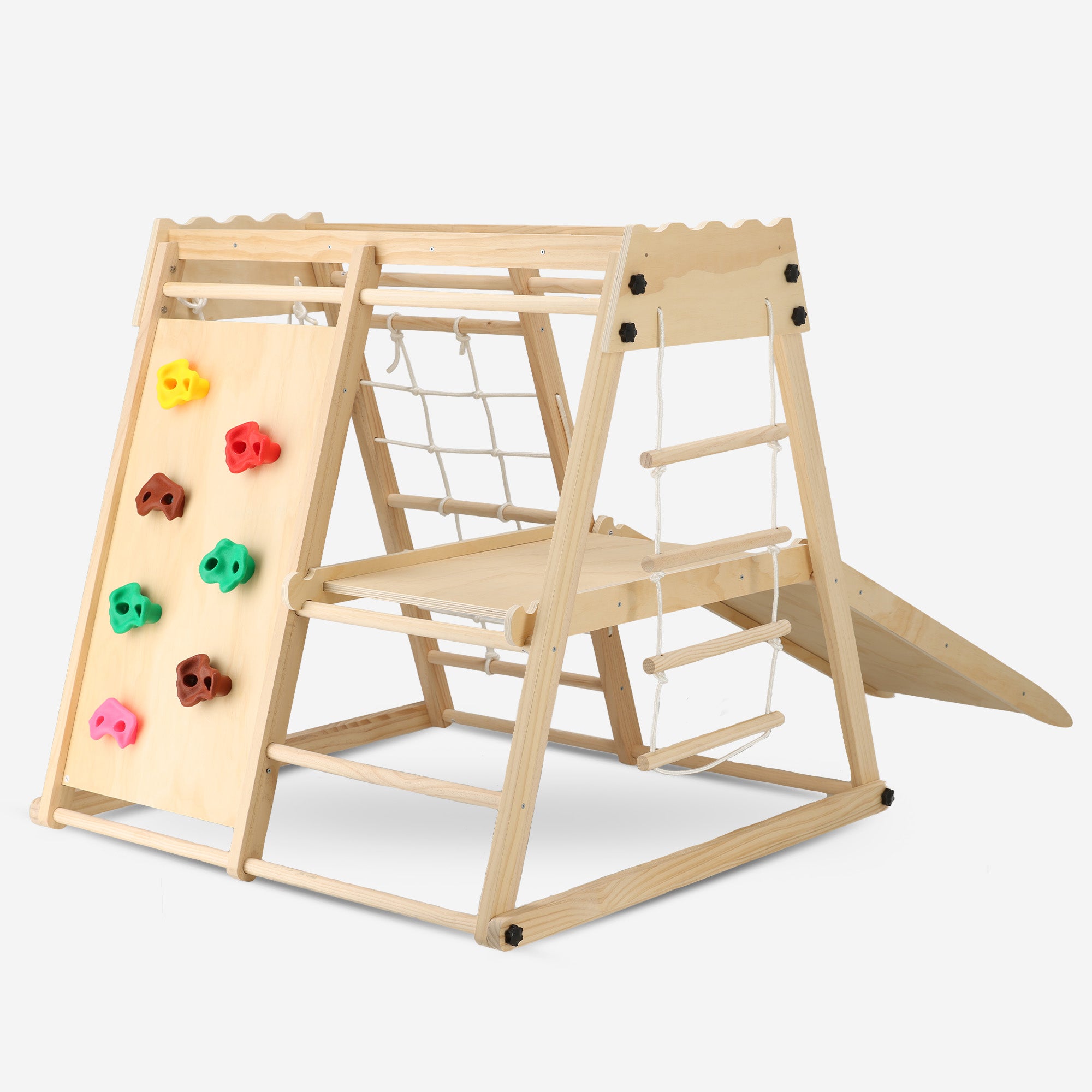 Luxe Houten Speelklimrek - Speeltoestel voor kinderen - Met glijbaan + Klimwand en Accessoires