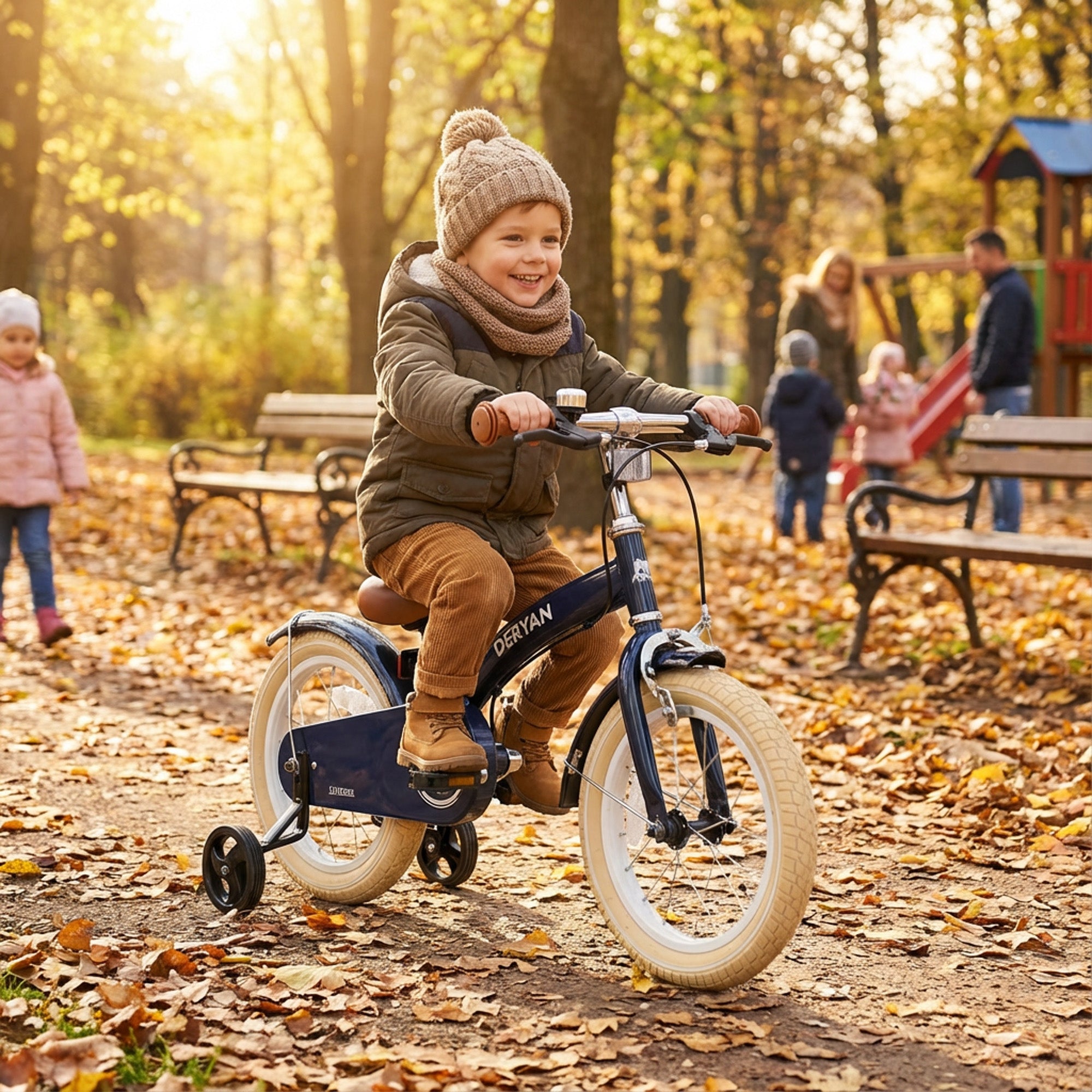 Luxe Kinderfiets blauw 3-in-1 loopfiets in gebruik met verstelbaar stuur en PU leren zadel