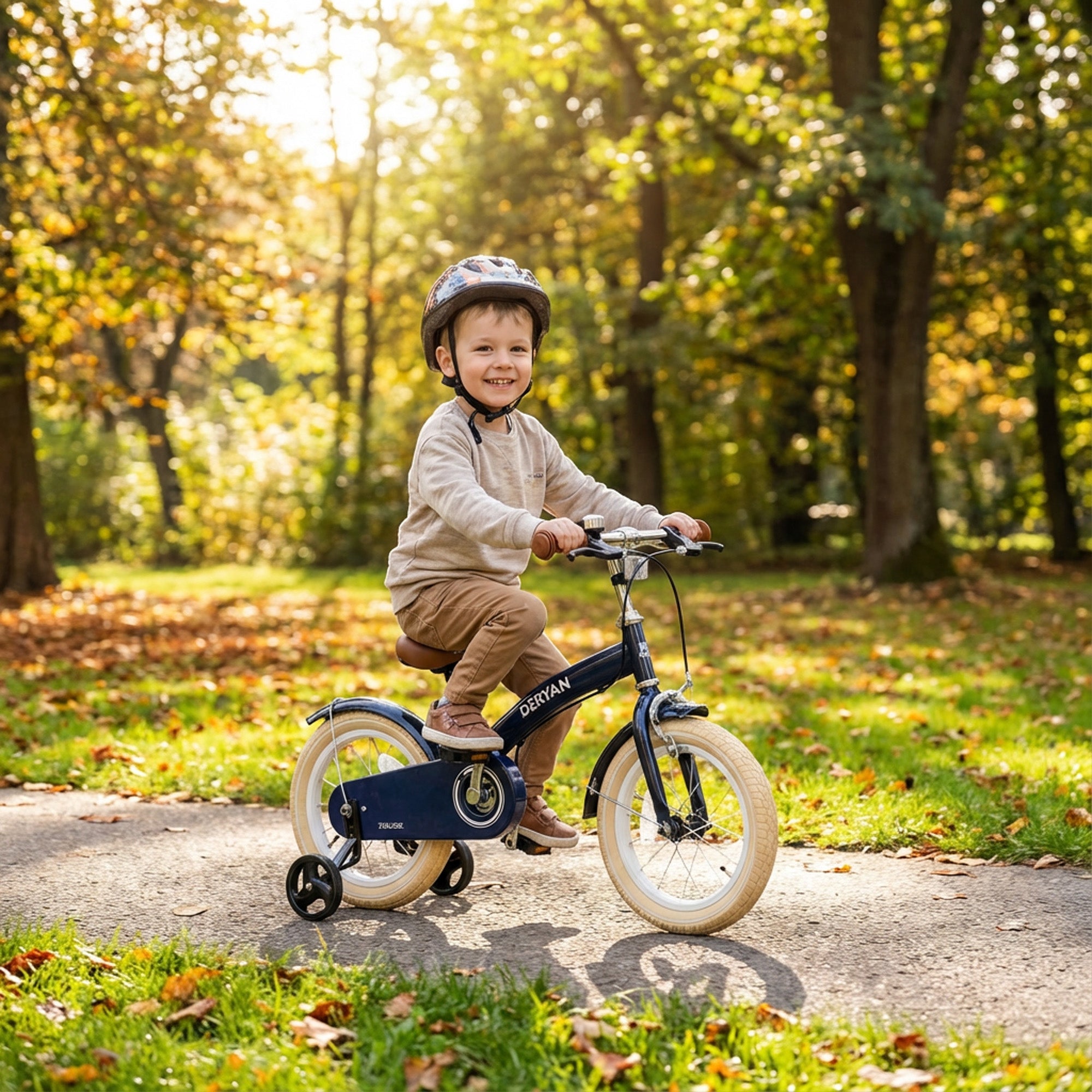 Luxe Kinderfiets blauw 3-in-1 loopfiets met verstelbaar stuur PU leren zadel en luchtbanden