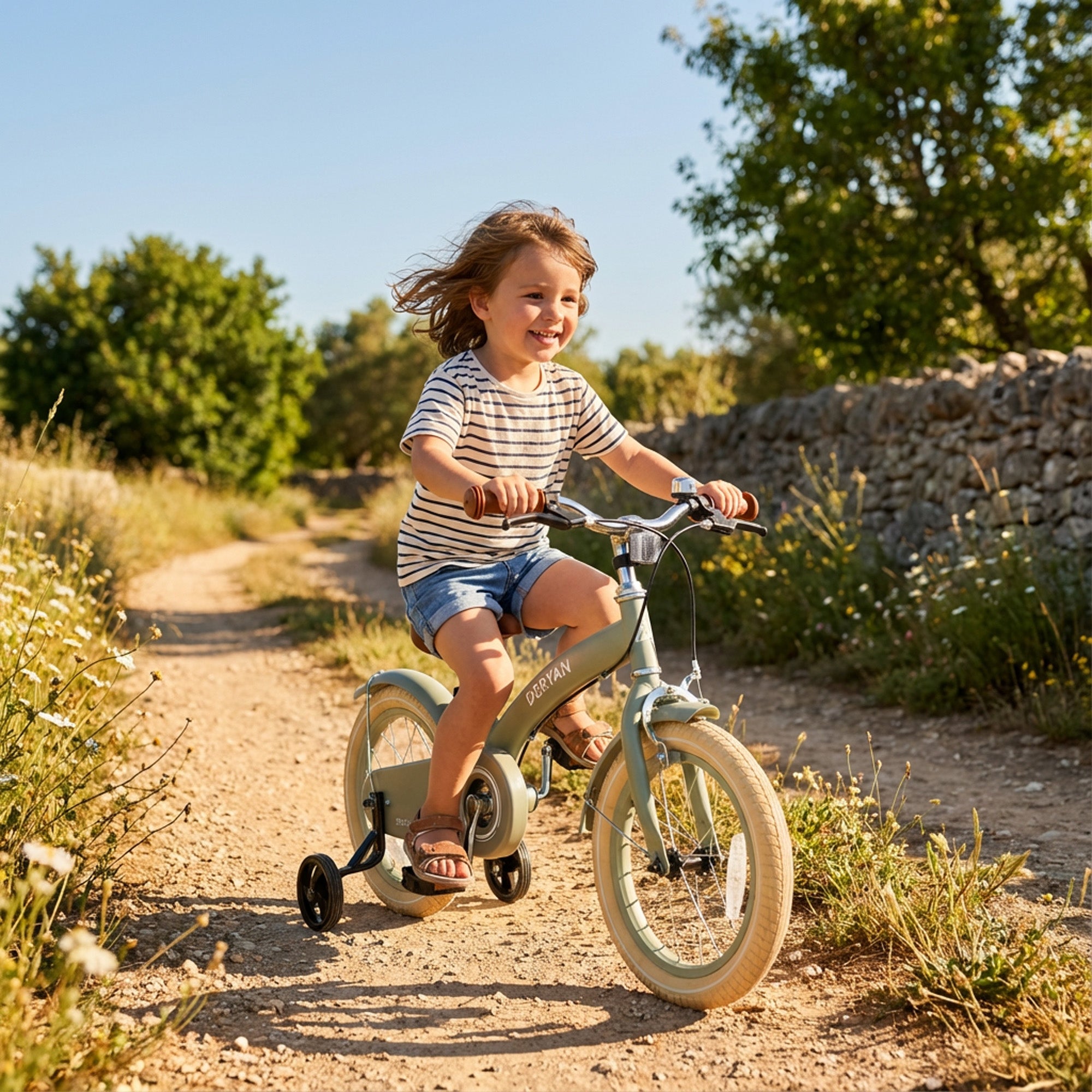 Luxe Kinderfiets groen 3-in-1 loopfiets in gebruik met verstelbaar stuur en PU leren zadel