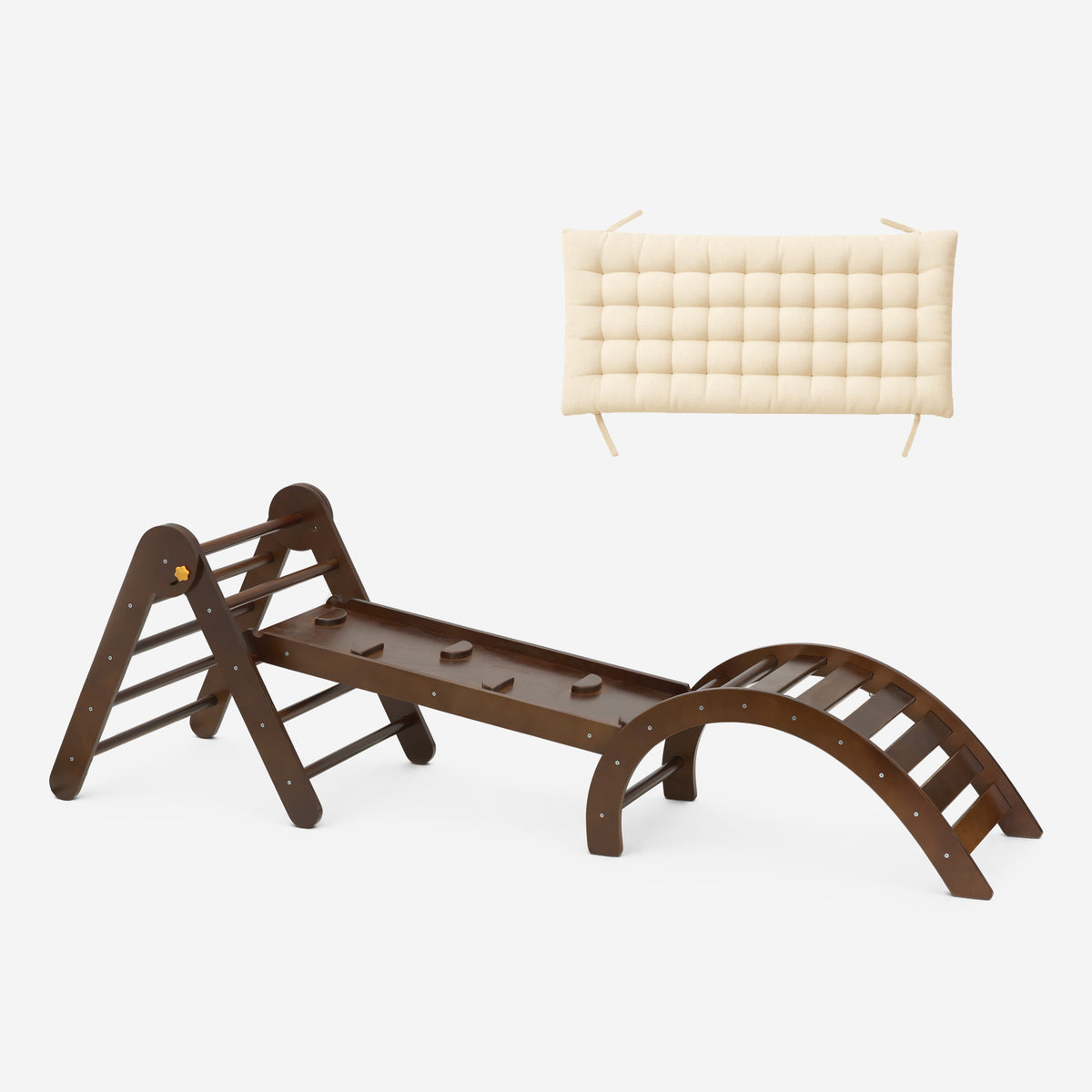Luxe Klimrek - Driehoek, Klimboog en Glijbaan - Incl. Kussen - Warm Brown