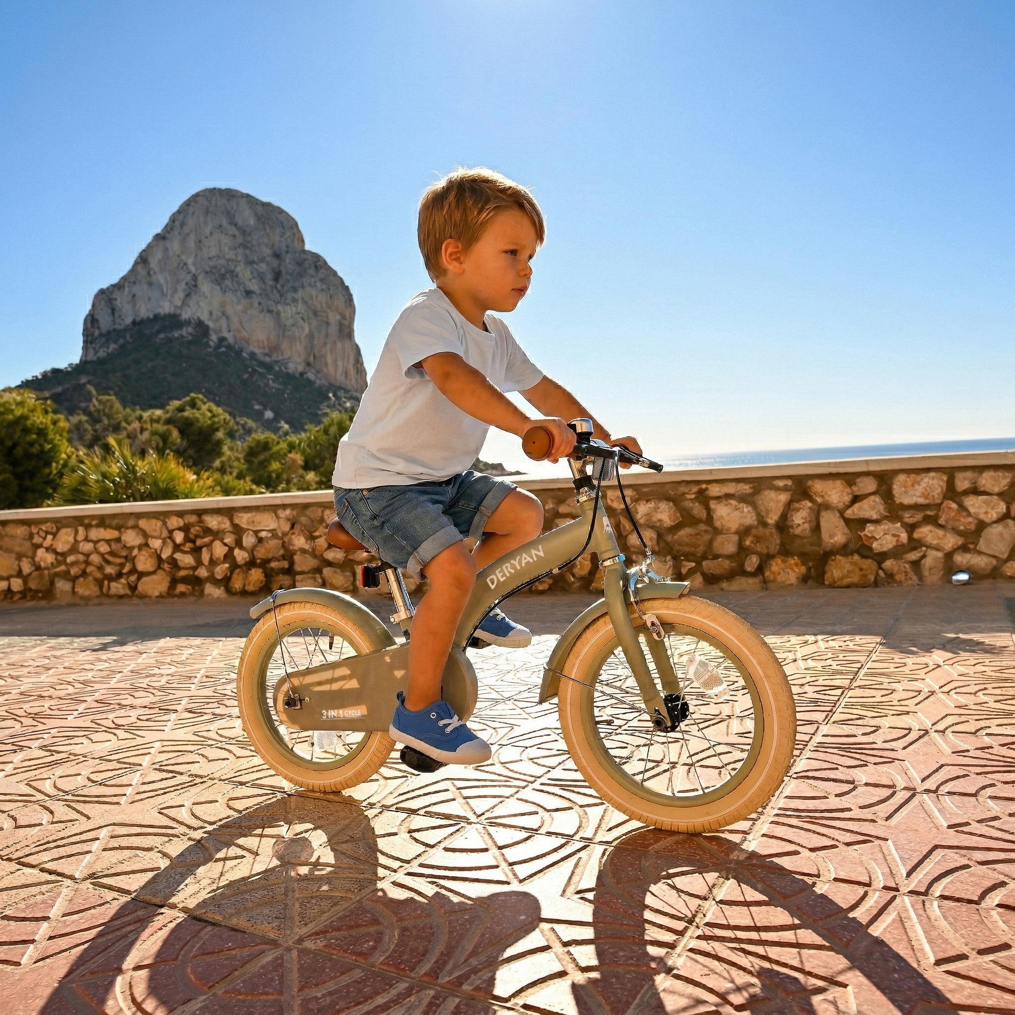 Luxe kinderfiets 12 inch groen 3-in-1 met verstelbaar stuur en PU leren zadel