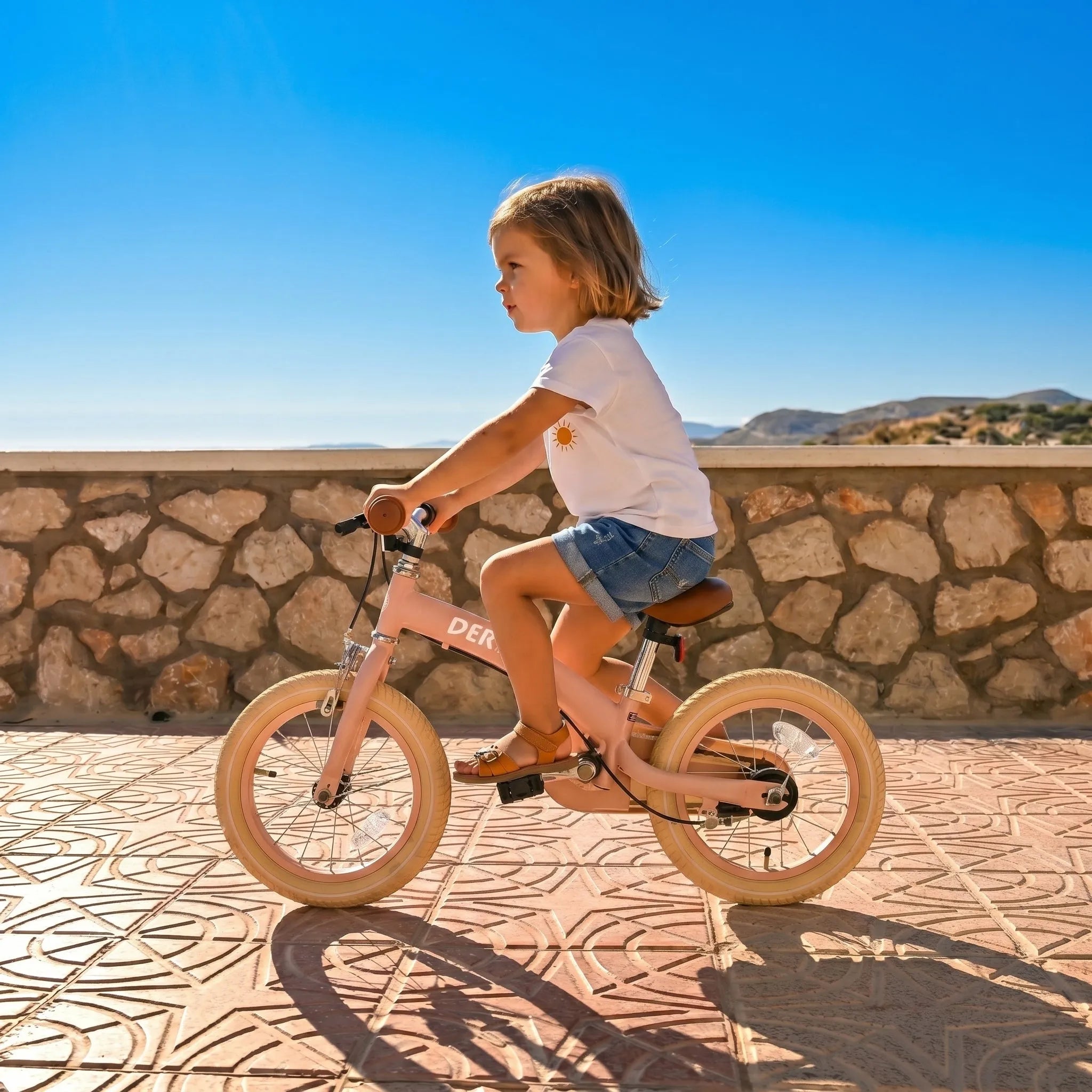 Luxe kinderfiets 12 inch roze 3-in-1 met verstelbaar stuur en PU leren zadel