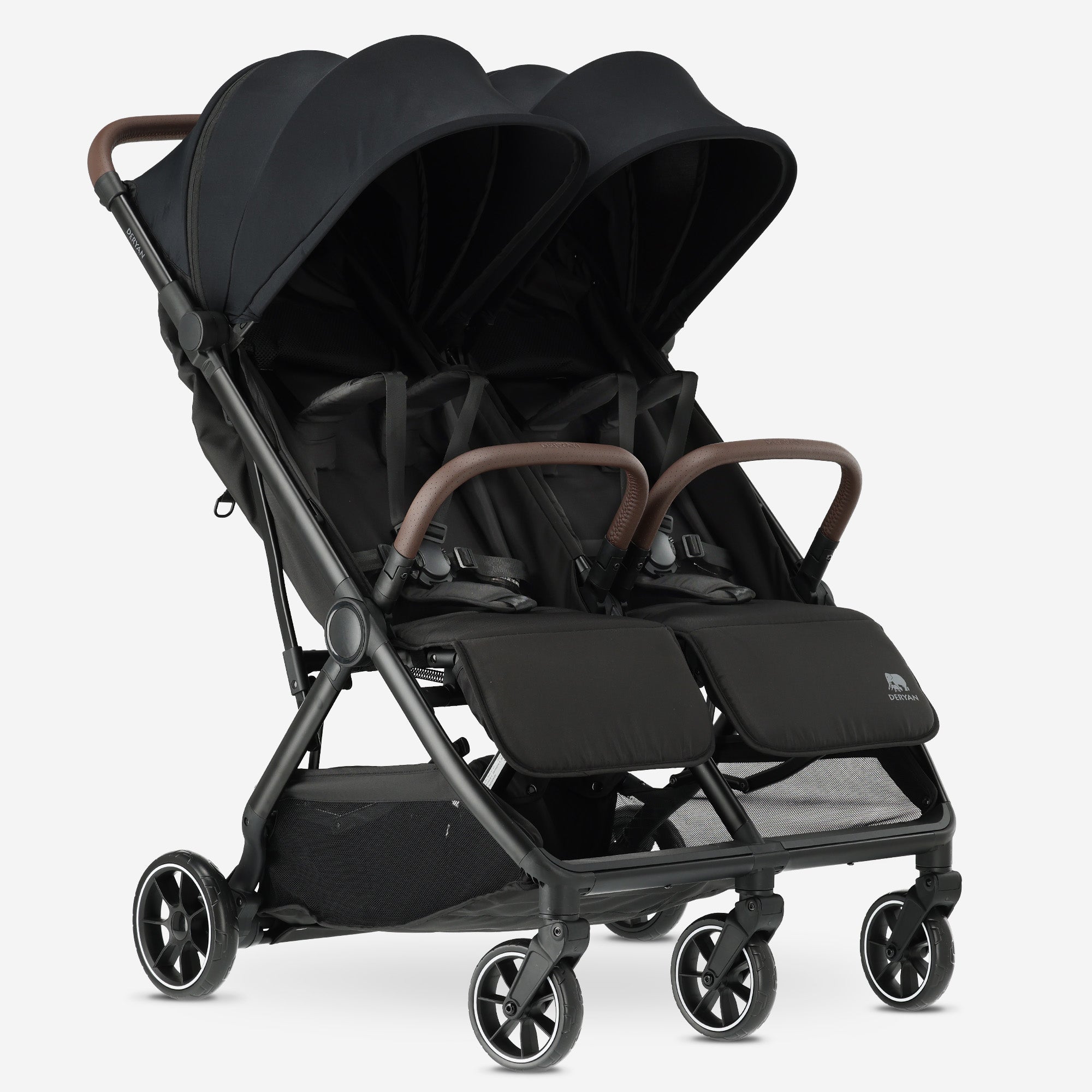 Rolo DuoBuggy X2 Zwart duo buggy 2-zits opvouwbaar compact lichtgewicht frame voor reizen en dagelijks gebruik