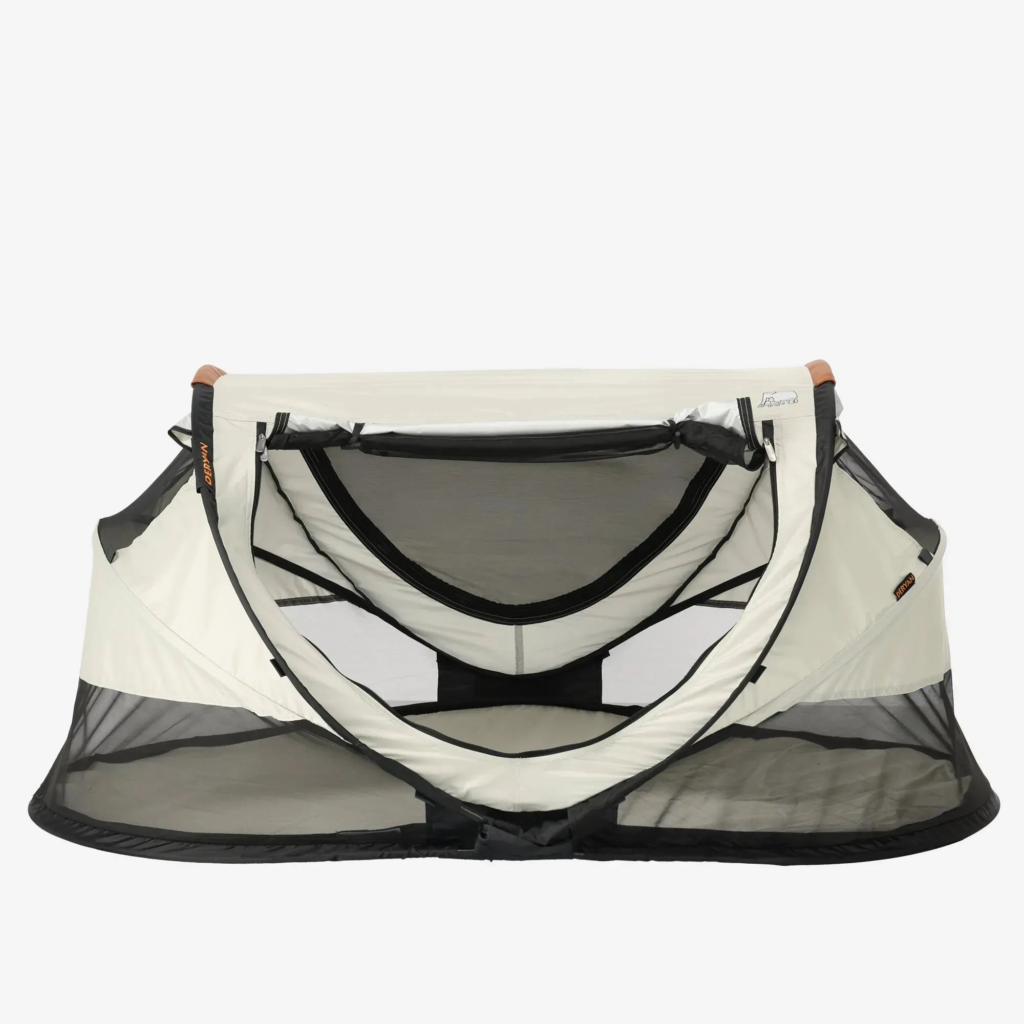 Peuter Luxe pop-up reisbed met lederen handvatten zelfopblaasbaar matras en fijn muggennet <1 mm