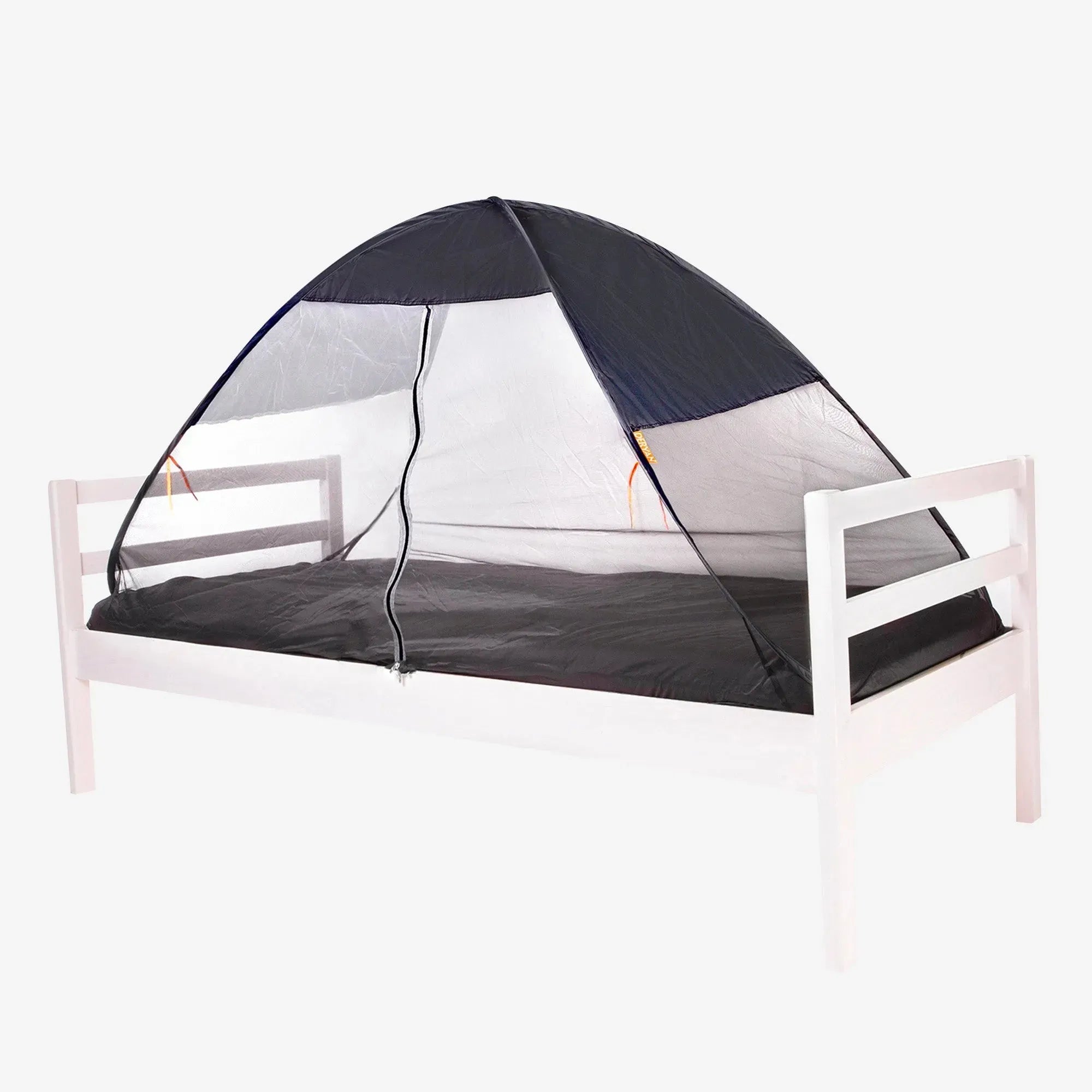 Bedtent pop-up grijs 200 x 90 cm opgezet met fijnmazig insectennet compact opvouwbaar