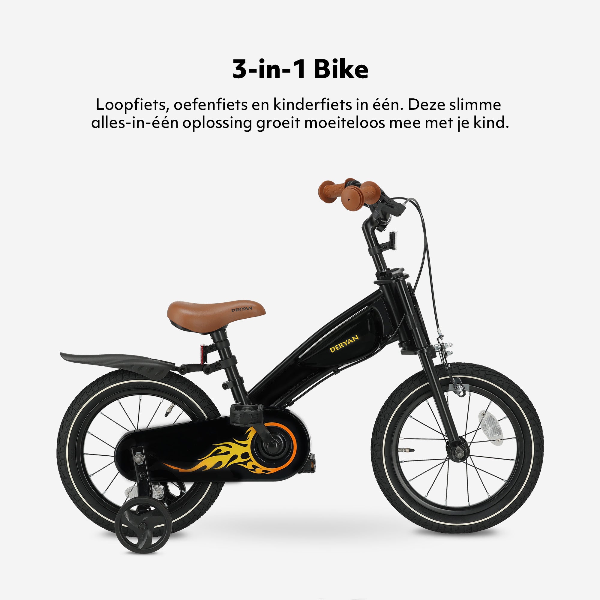Turbo 3-in-1 kinderfiets 14 inch met verstelbaar stuur en afneembare pedalen