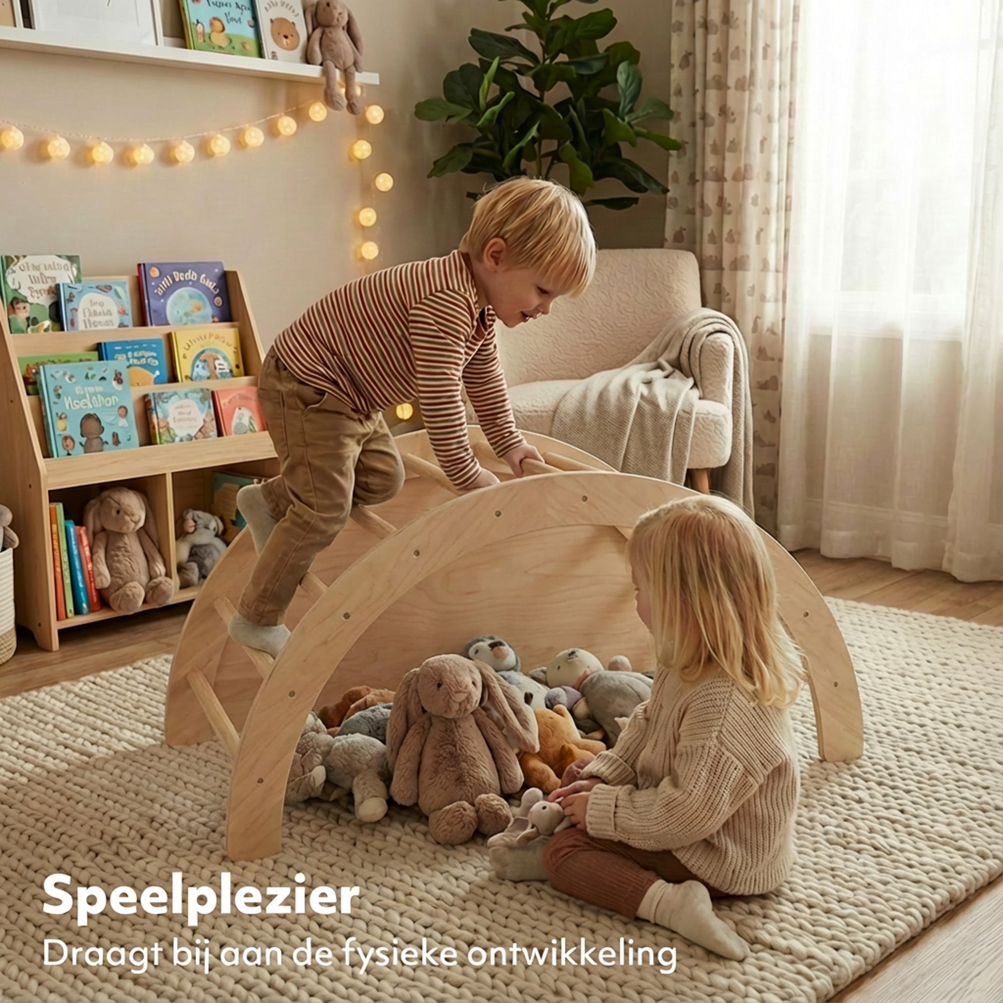 Multifunctionele Klimboog - 5 in 1 model - Speelboog - Klimrek - Speeltoestel - Inclusief Kussen - Tekentafel - Hout