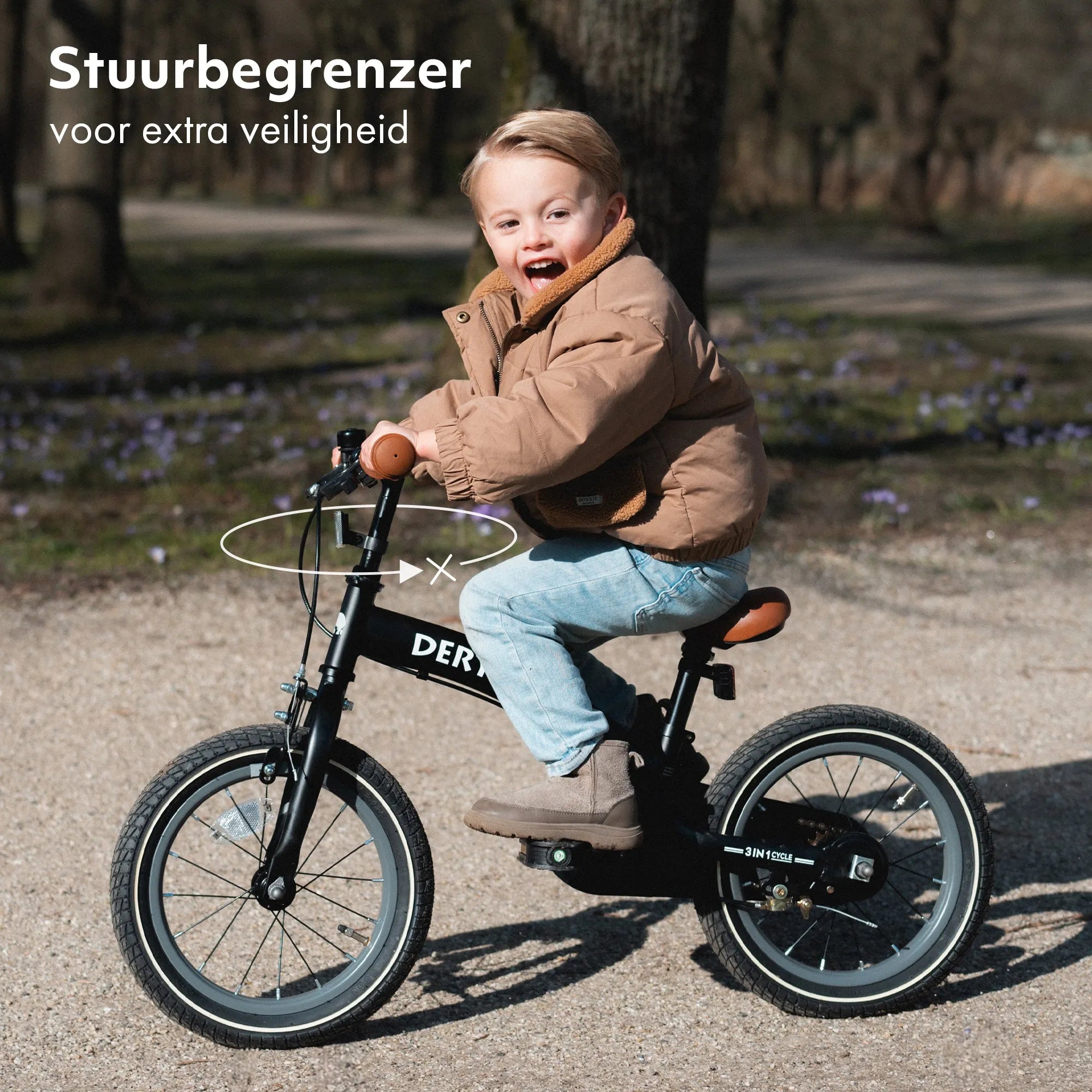 Luxe Kinderfiets 14 inch - 3 in 1 - loopfiets Zwart