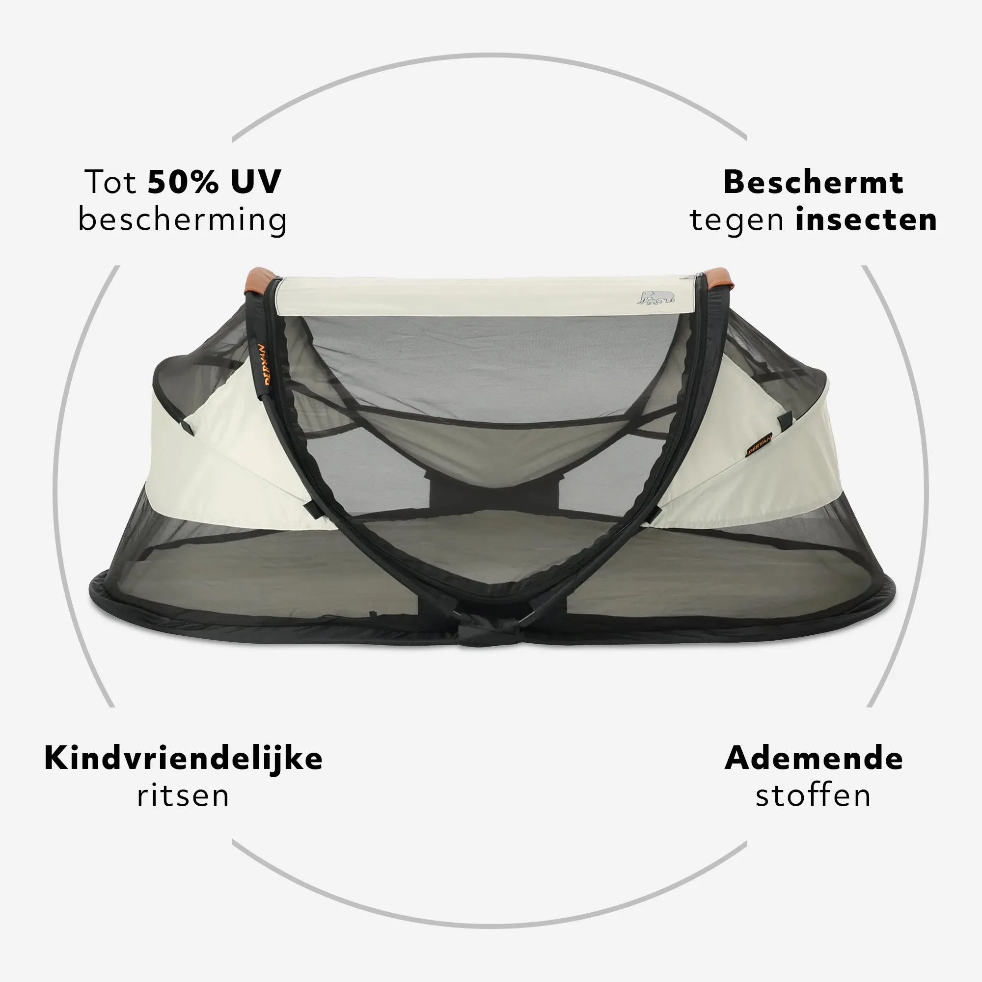Baby Luxe Ivory pop-up reisbed met lederen handvatten en zelfopblaasbaar matras