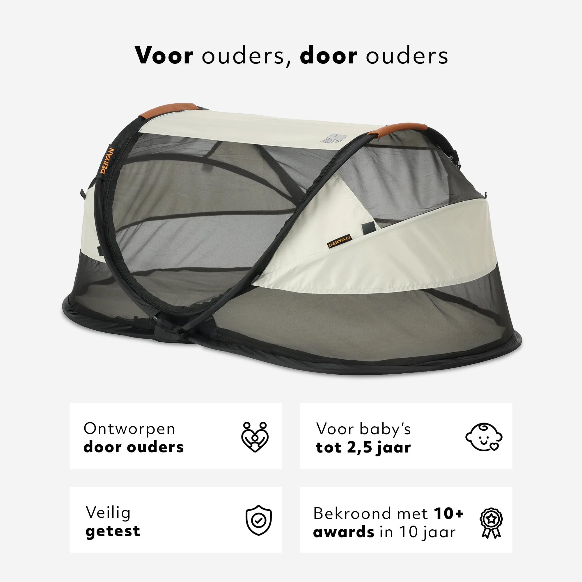 Baby Luxe Ivory pop-up reisbed met lederen handvatten en zelfopblaasbaar matras