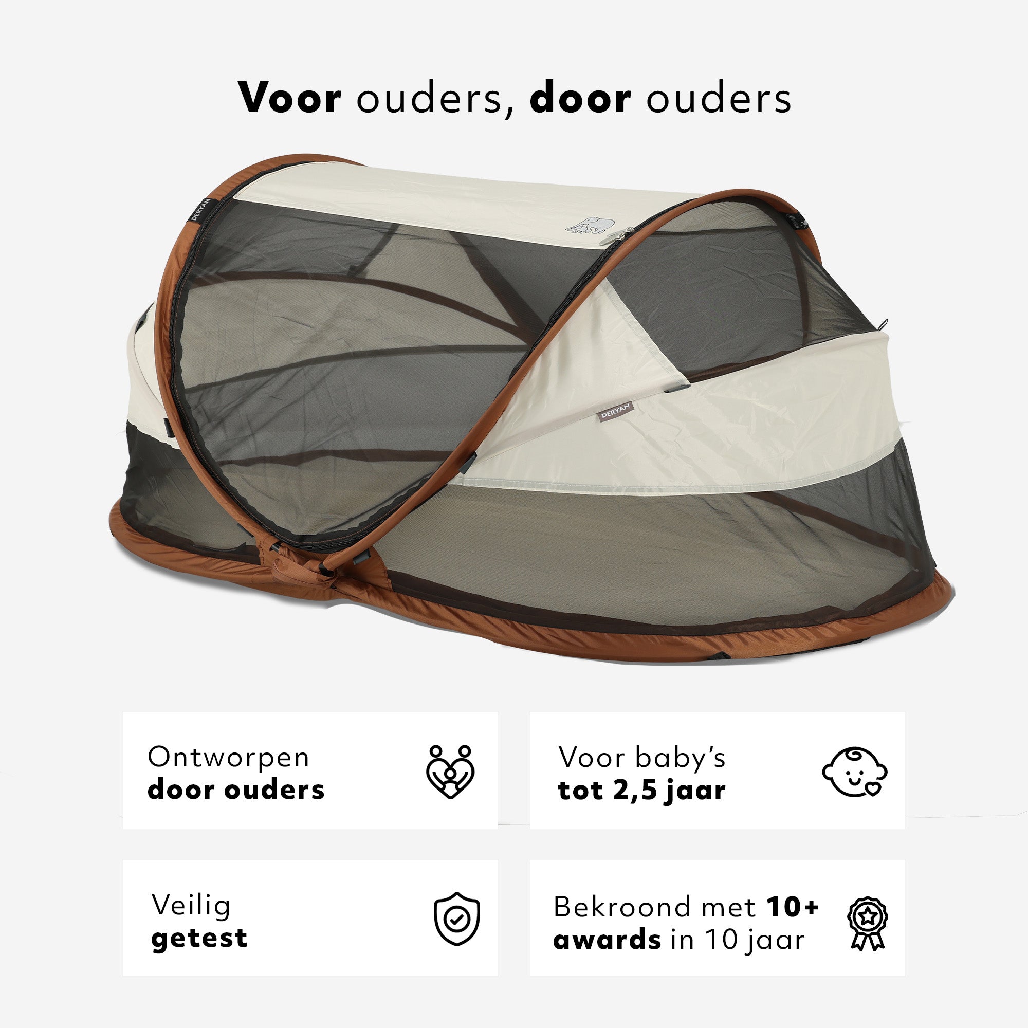 Baby Luxe Sand pop-up reisbedje met 50% UV-bescherming en zelfopblaasbaar matras