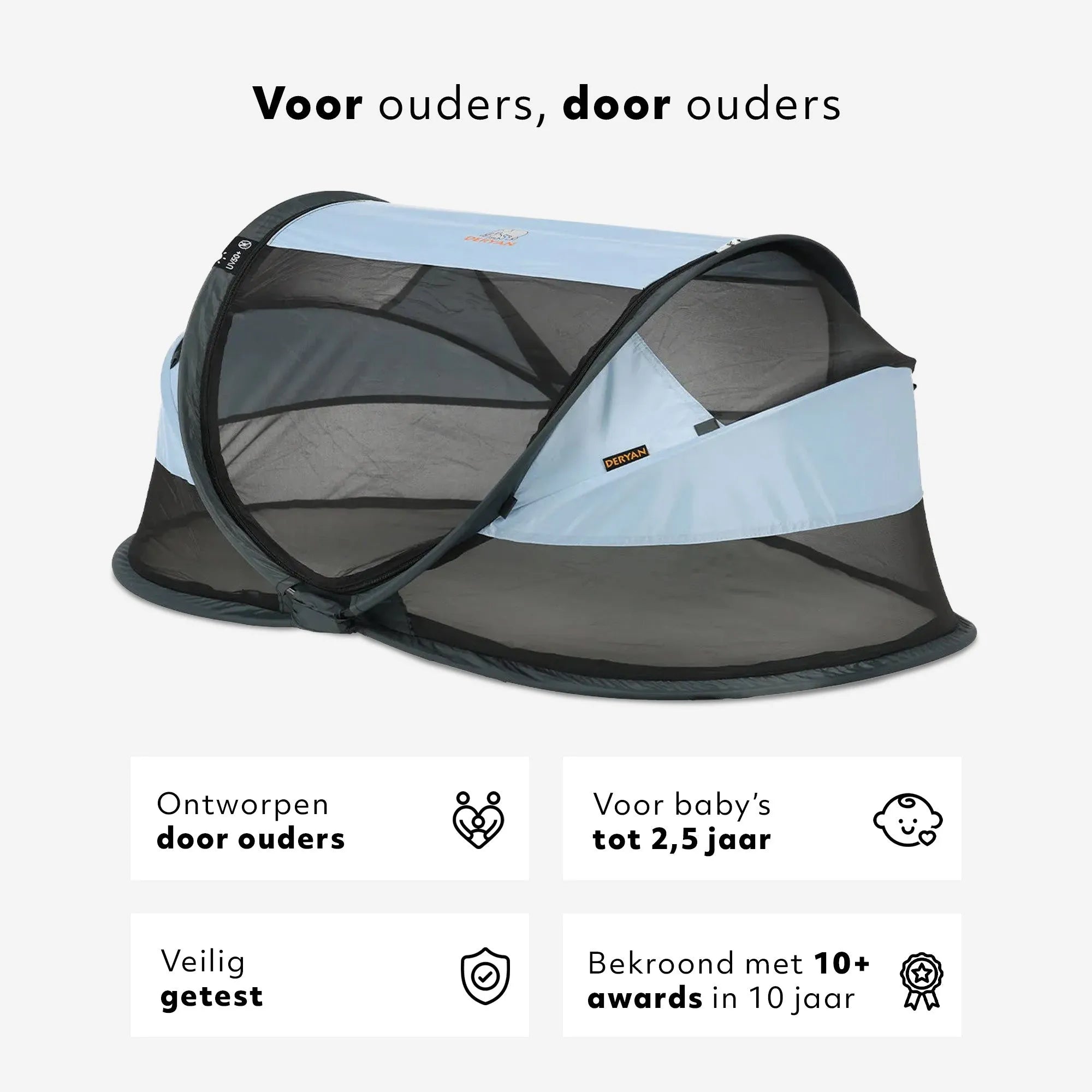 Baby Luxe Blauw pop-up reisbed met muggennet <1 mm en zelfopblaasbaar matras
