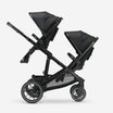 EVY V2 Duo kinderwagen zwart met twee naast elkaar geplaatste zitjes en compact opvouwbaar frame