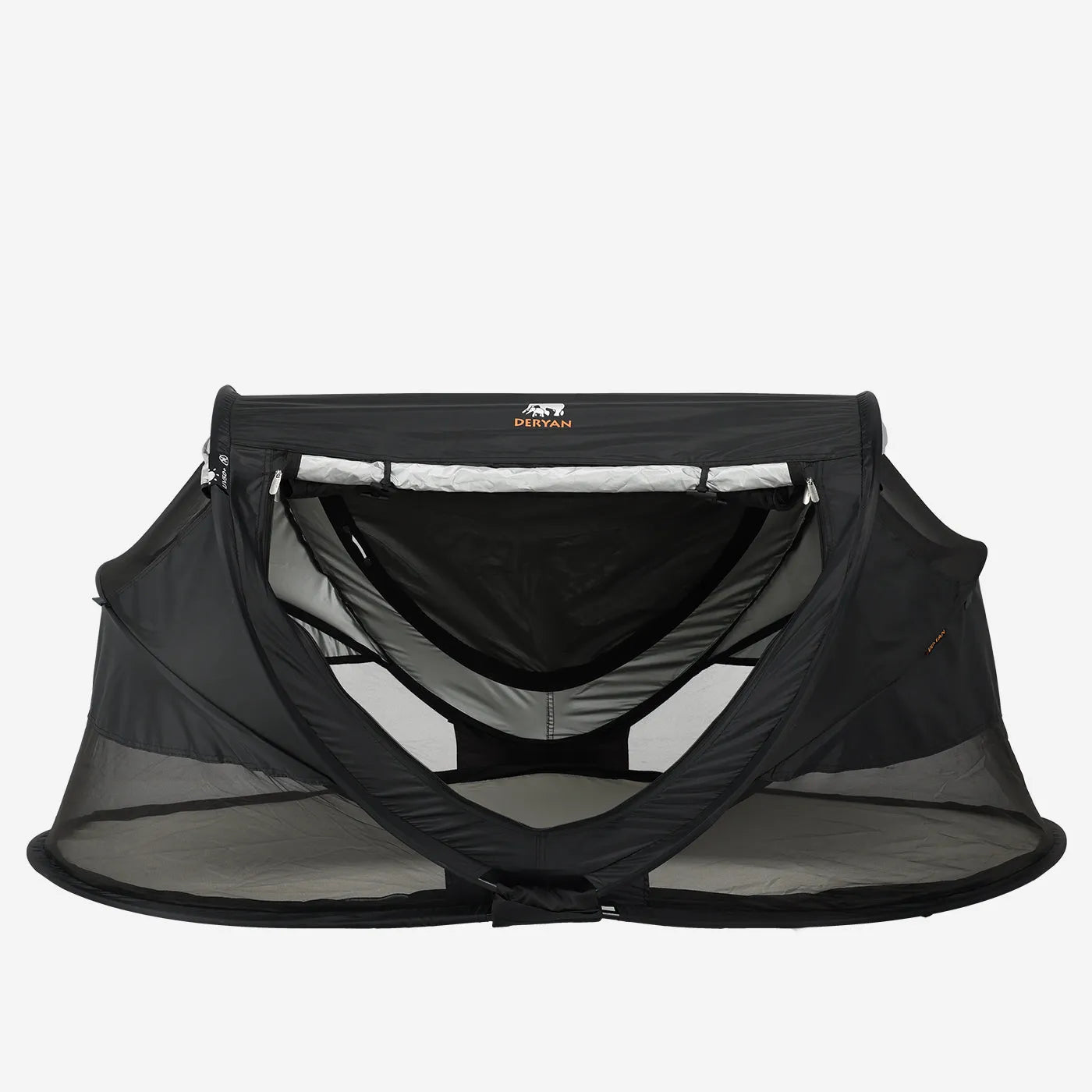 Peuter Luxe Black reisbed met Pop-Up frame muggennet <1 mm en zelfopblaasbaar matras in draagtas