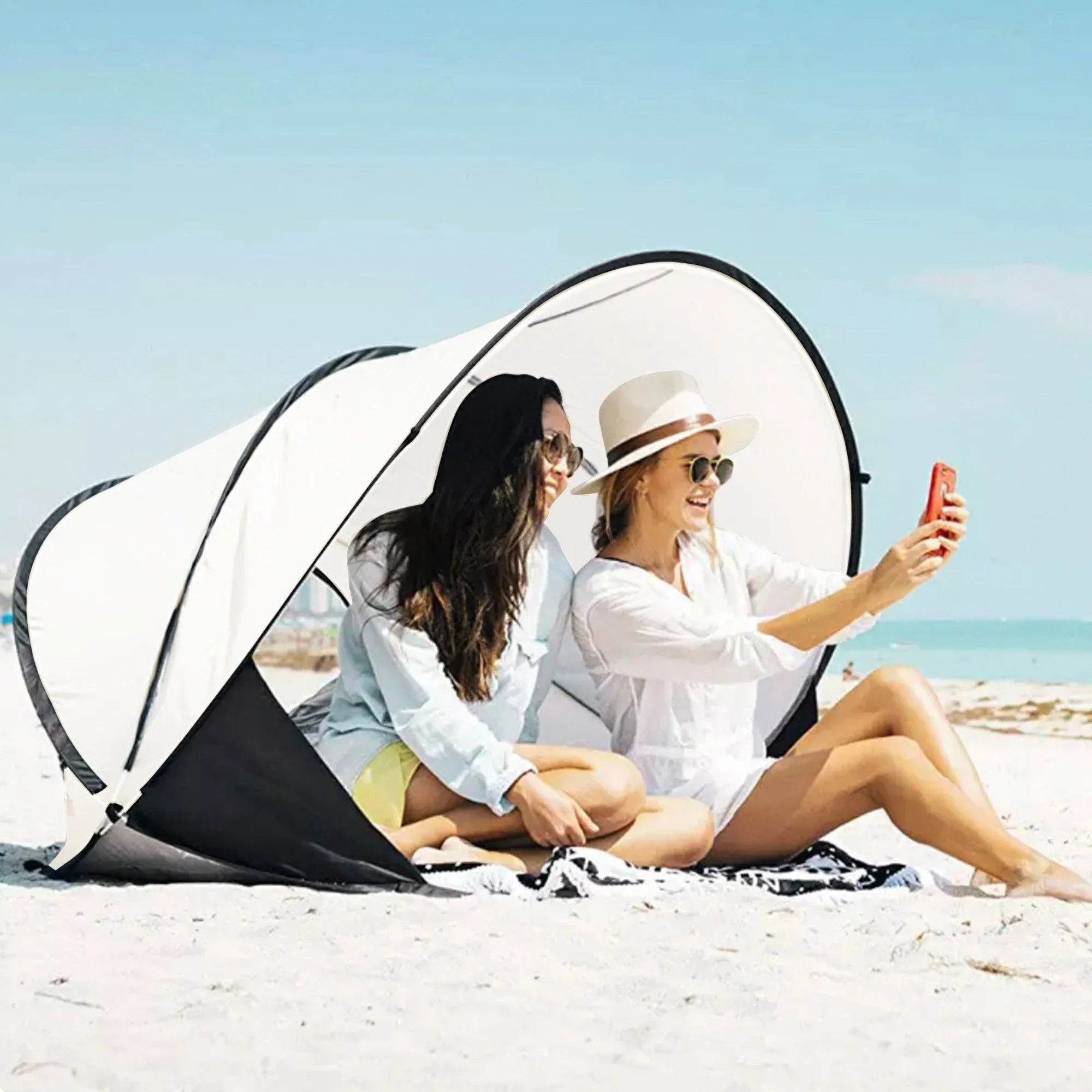 Strandtent XXL Zilver beachtent voor gezinnen met ruime binnenruimte