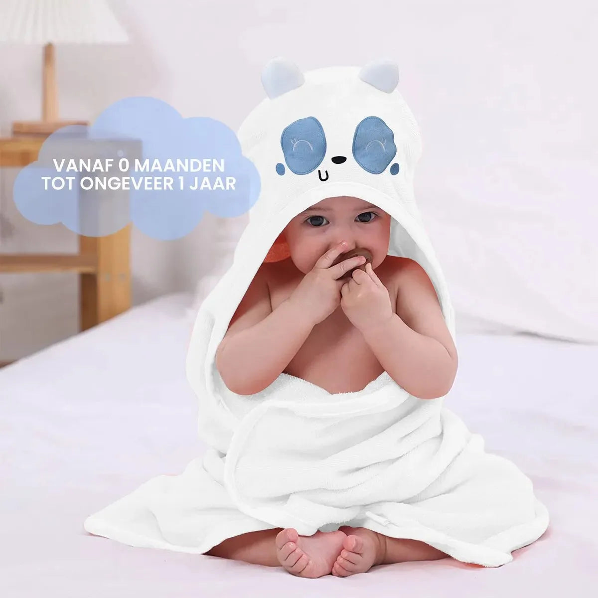 Panda Blauw Multifunctionele Baby Fleece deken met capuchon – Wikkeldeken – Deken 75x100 cm