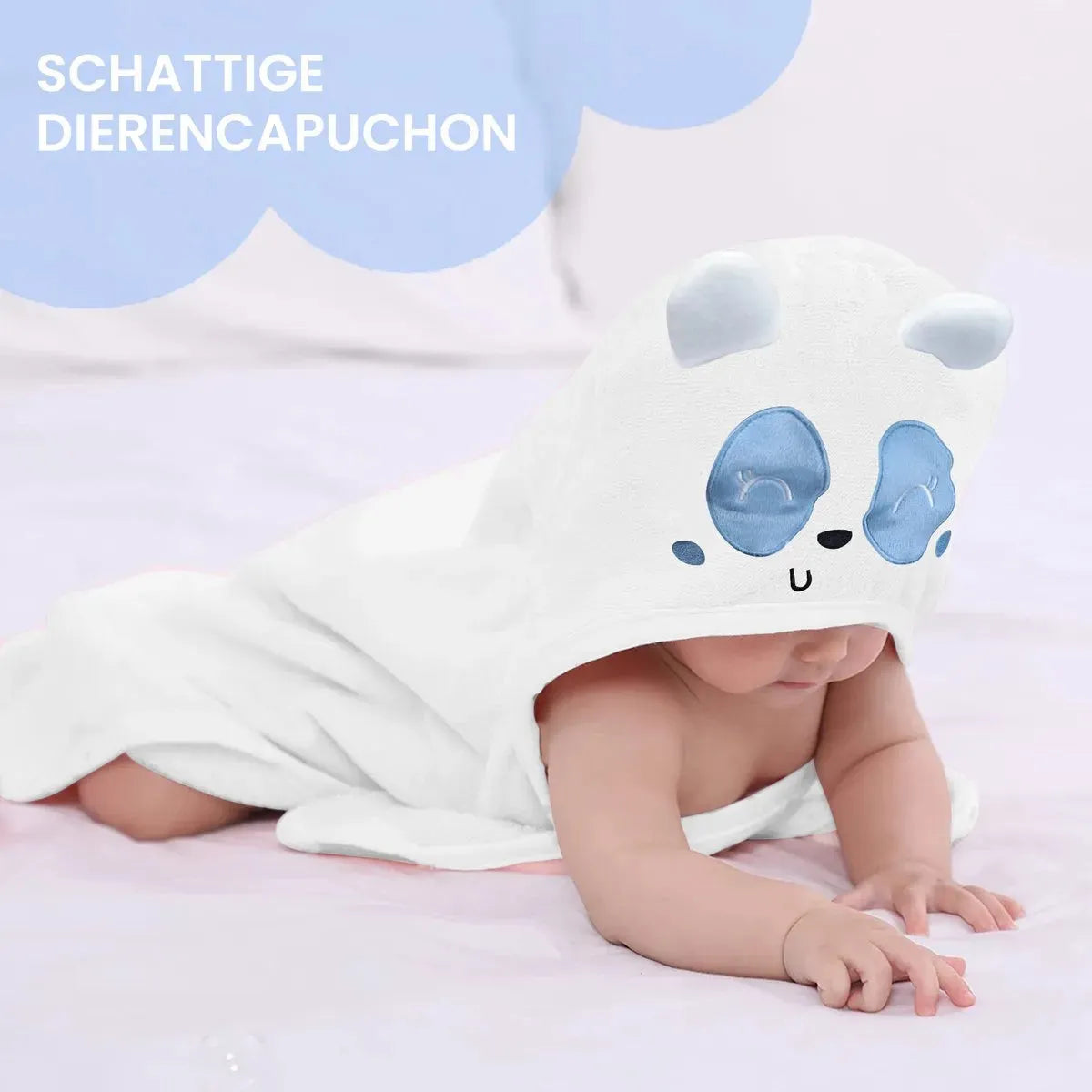 Panda Blauw Multifunctionele Baby Fleece deken met capuchon – Wikkeldeken – Deken 75x100 cm