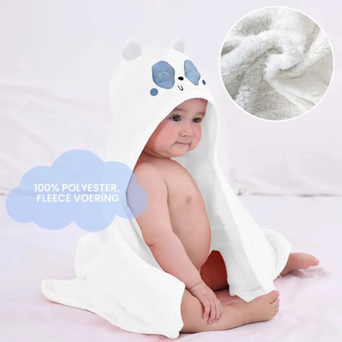 Panda Blauw Multifunctionele Baby Fleece deken met capuchon – Wikkeldeken – Deken 75x100 cm